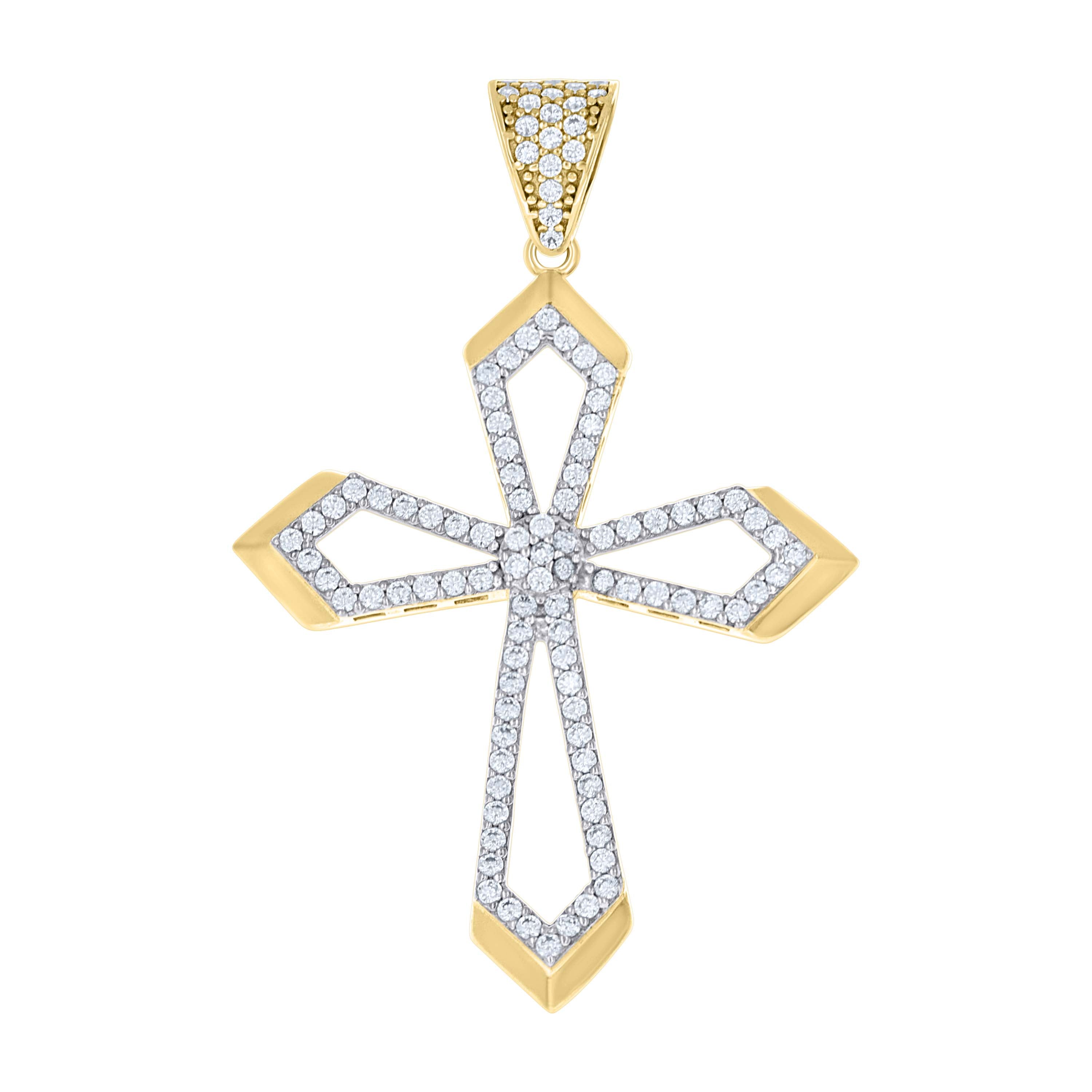 10kt Two-tone Gold Mens Cubic-Zirconia Cross Religious Charm Pendant