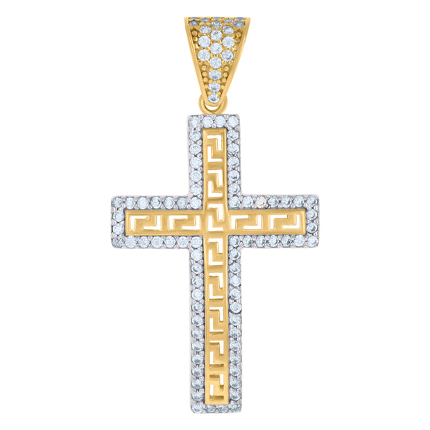 10kt Two-tone Gold Mens Cubic-Zirconia Cross Religious Charm Pendant