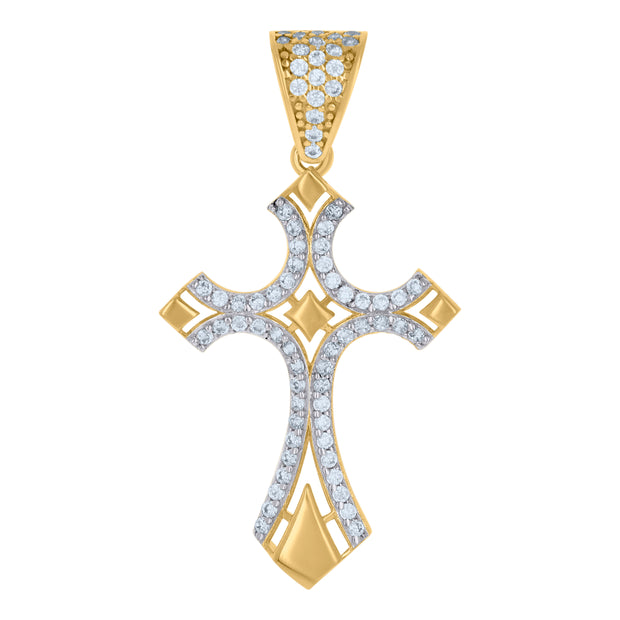 10kt Two-tone Gold Mens Cubic-Zirconia Cross Religious Charm Pendant