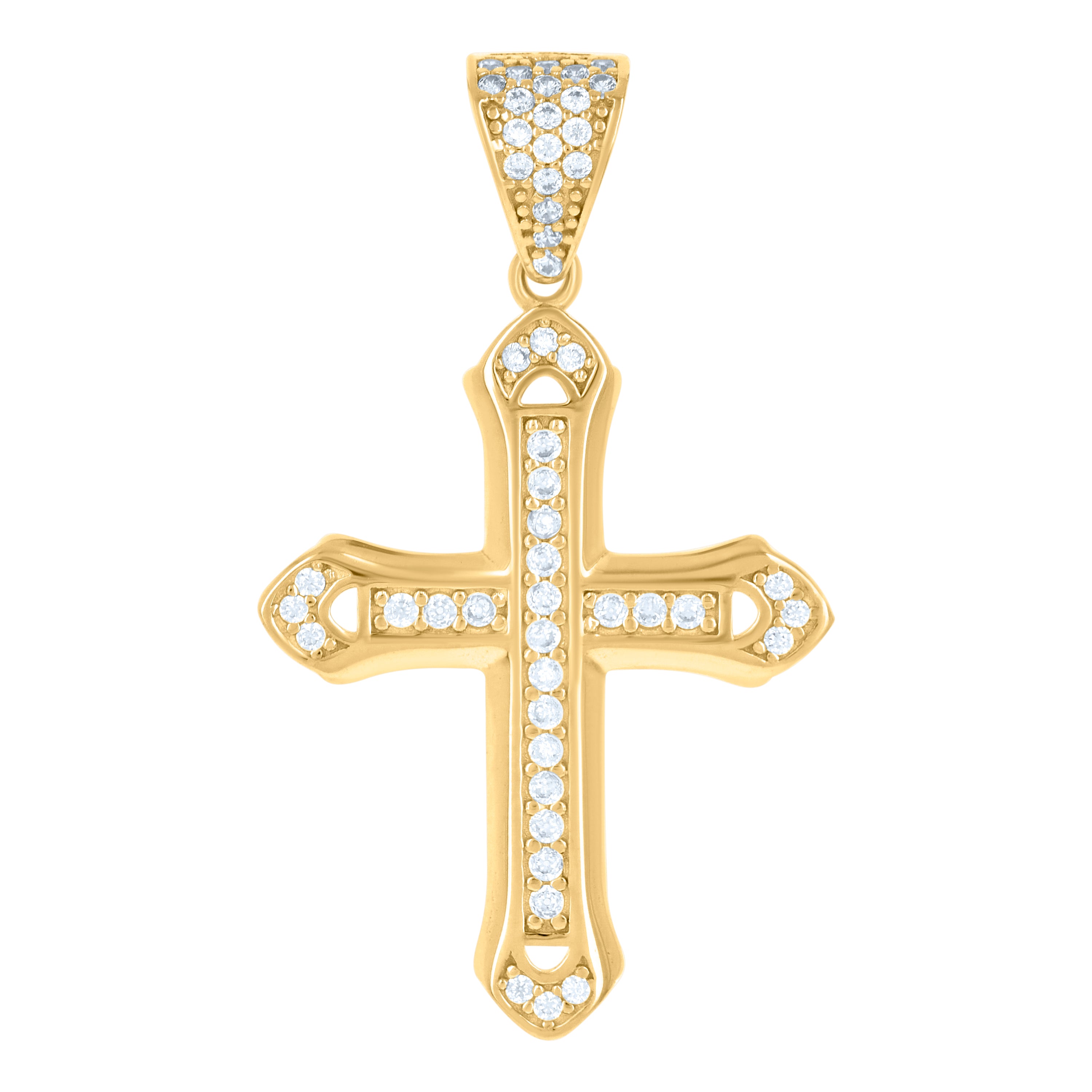 10kt Yellow Gold Mens Cubic-Zirconia Cross Religious Charm Pendant