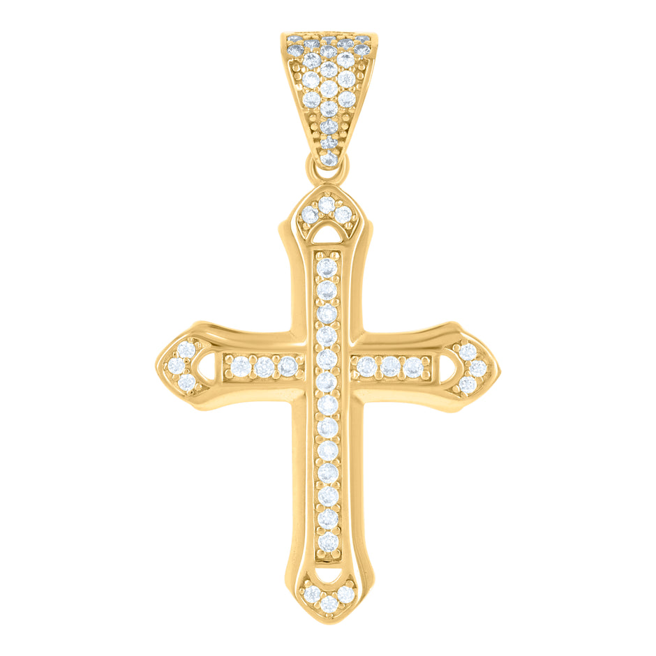 10kt Yellow Gold Mens Cubic-Zirconia Cross Religious Charm Pendant