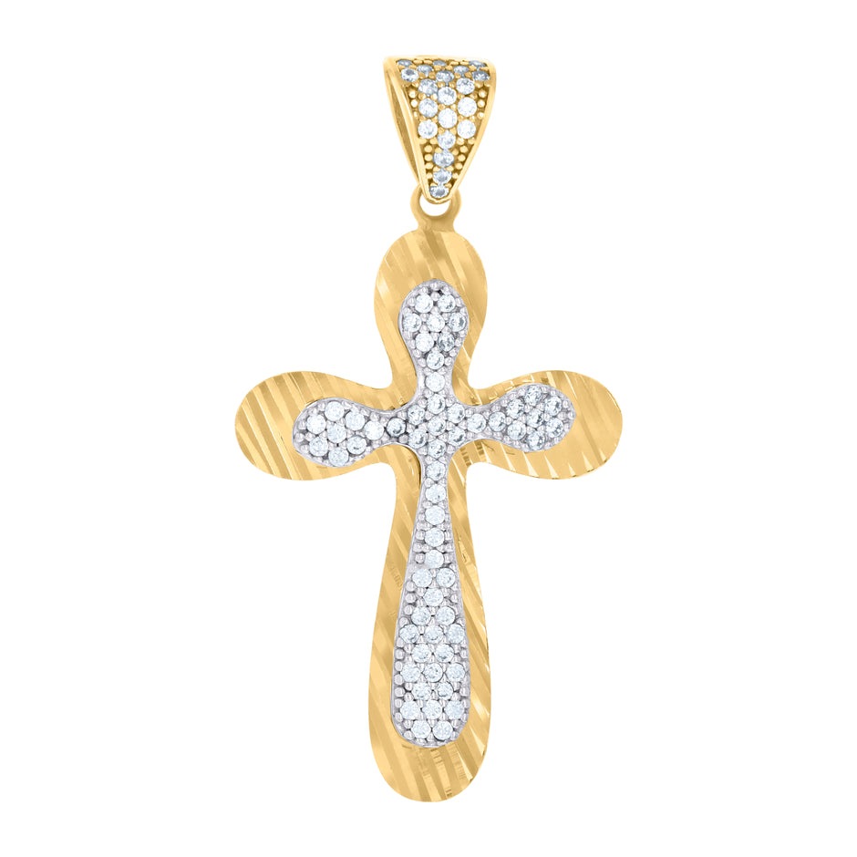10kt Two-tone Gold Mens Cubic-Zirconia Cross Religious Charm Pendant