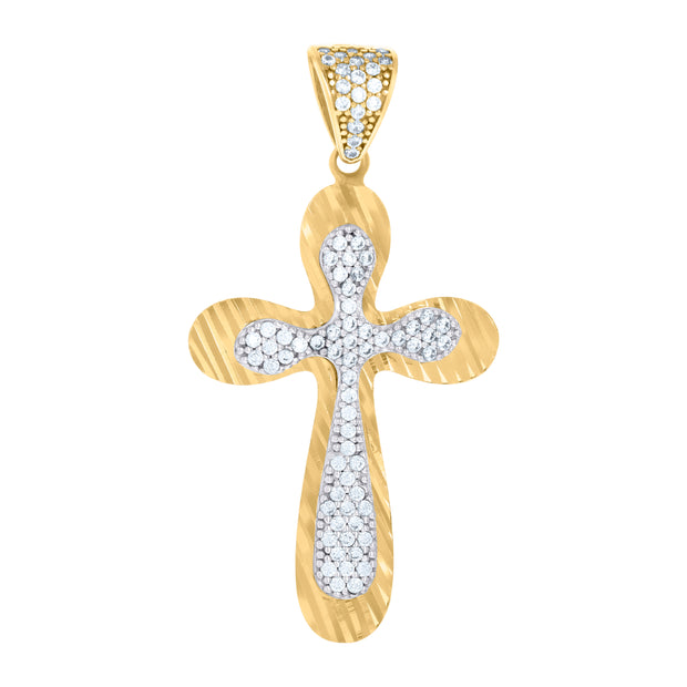 10kt Two-tone Gold Mens Cubic-Zirconia Cross Religious Charm Pendant