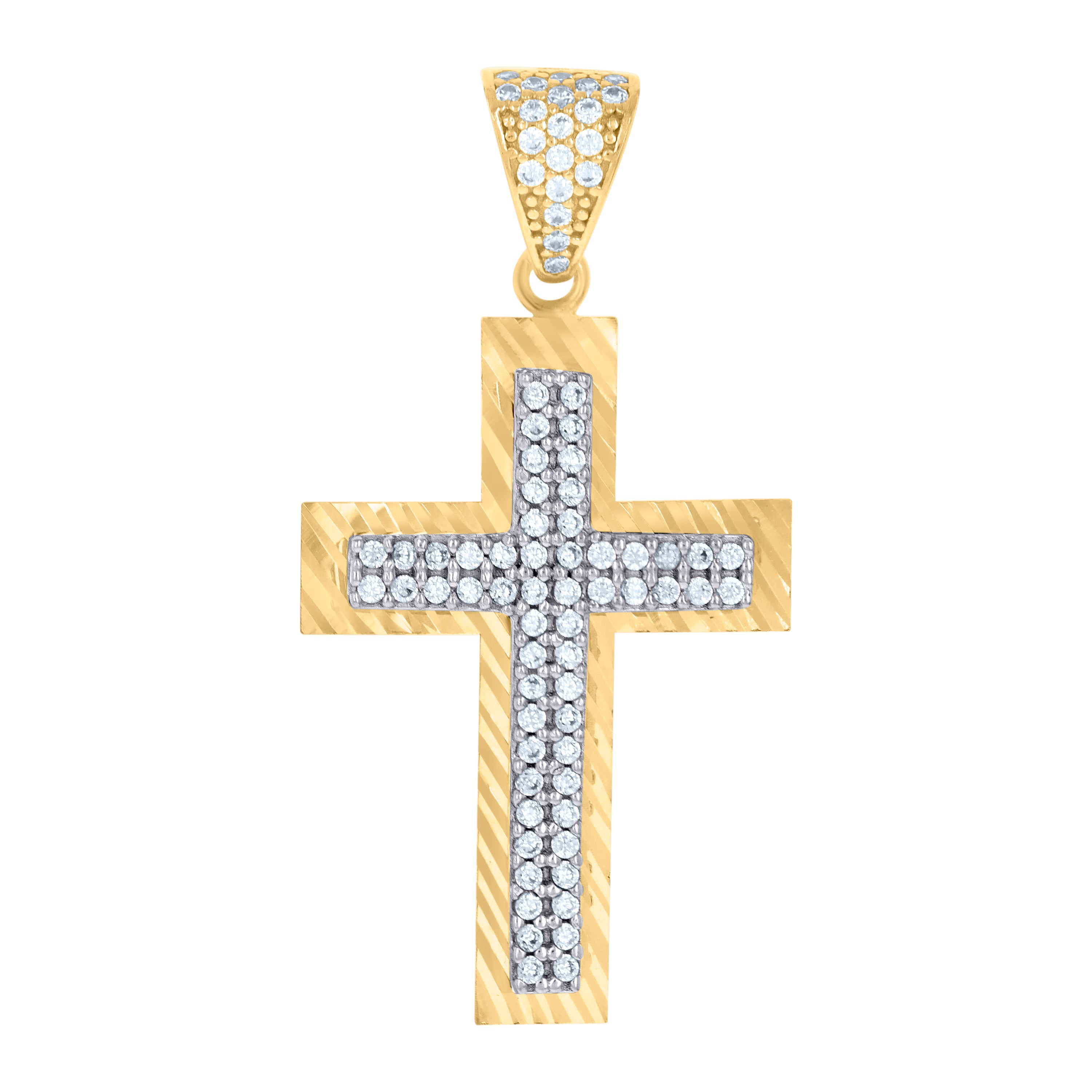 10kt Two-tone Gold Mens Cubic-Zirconia Cross Religious Charm Pendant