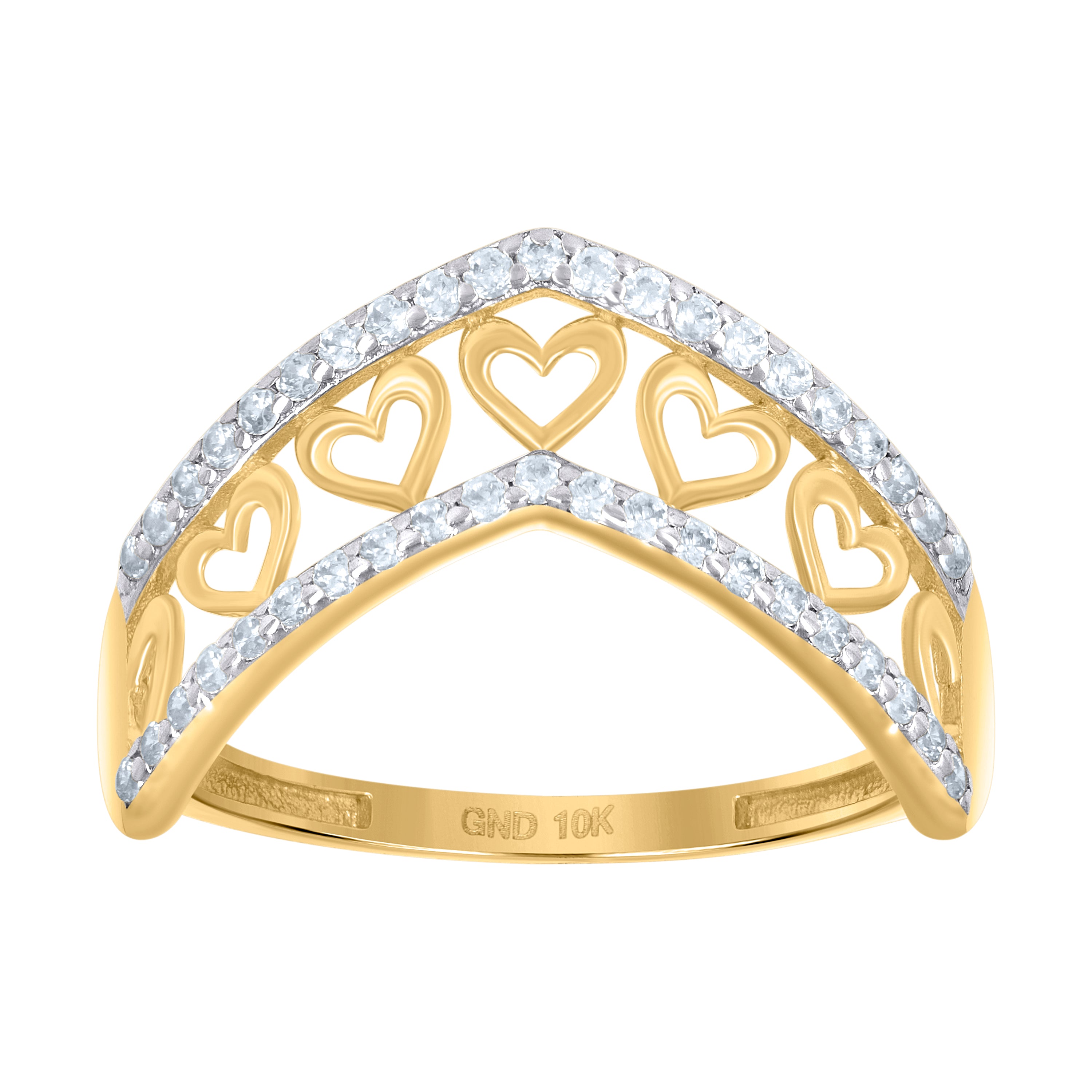 10kt Two-tone Gold Womens Cubic-Zirconia Hearts Ring