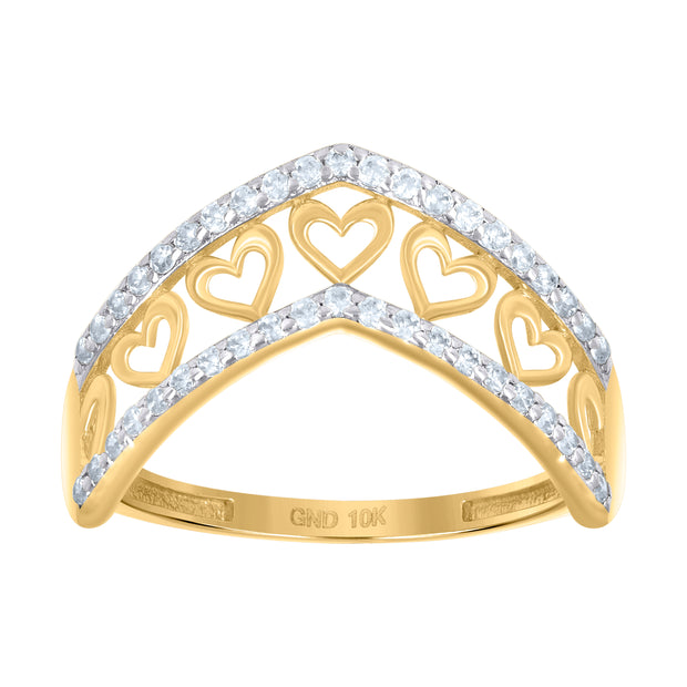 10kt Two-tone Gold Womens Cubic-Zirconia Hearts Ring