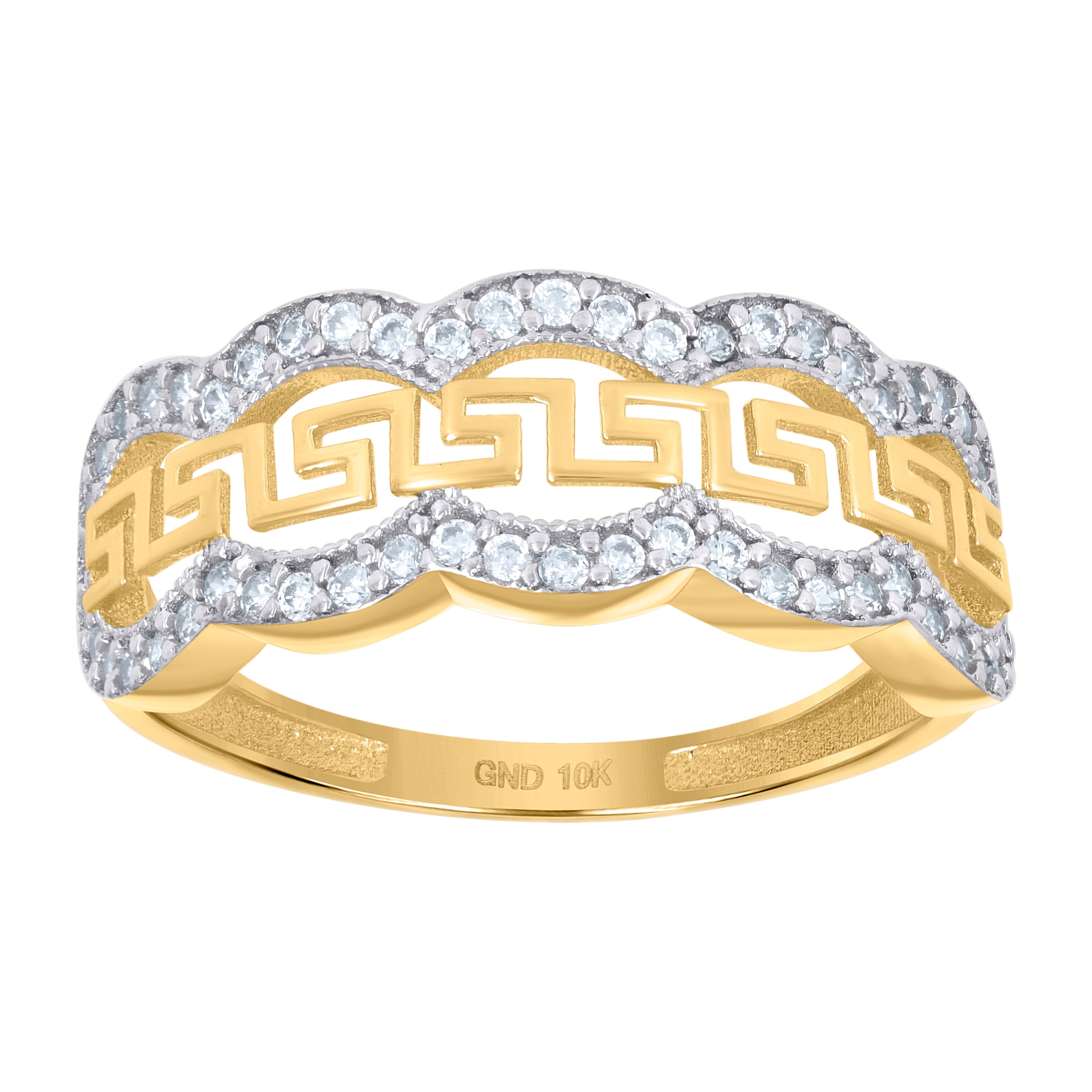 10kt Two-tone Gold Womens Cubic-Zirconia Greek Key Fashion Ring