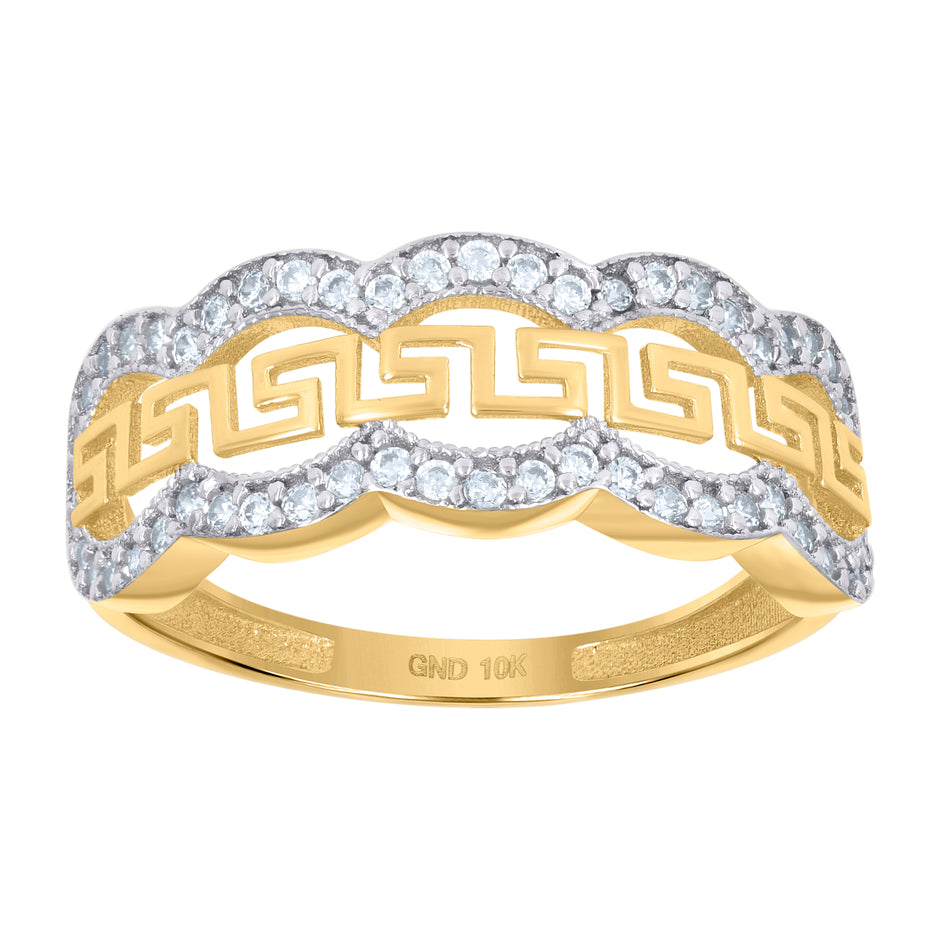 10kt Two-tone Gold Womens Cubic-Zirconia Greek Key Fashion Ring