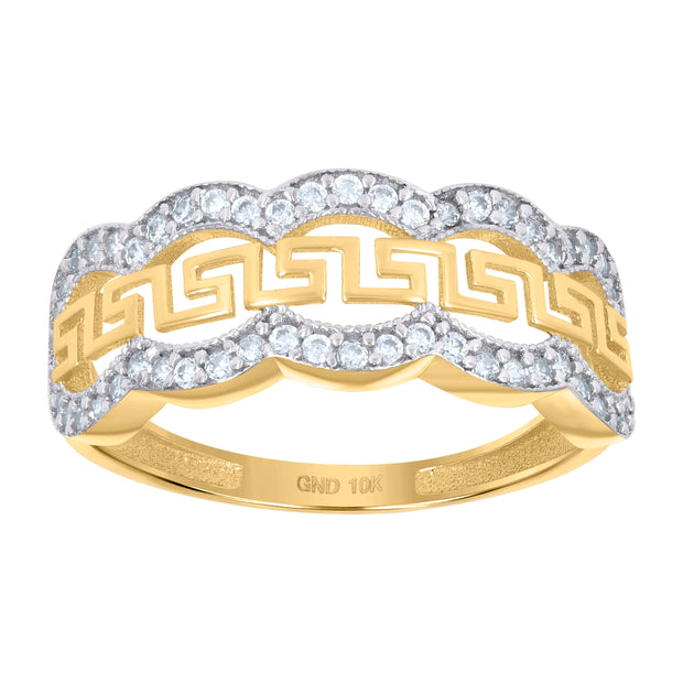 10kt Two-tone Gold Womens Cubic-Zirconia Greek Key Fashion Ring