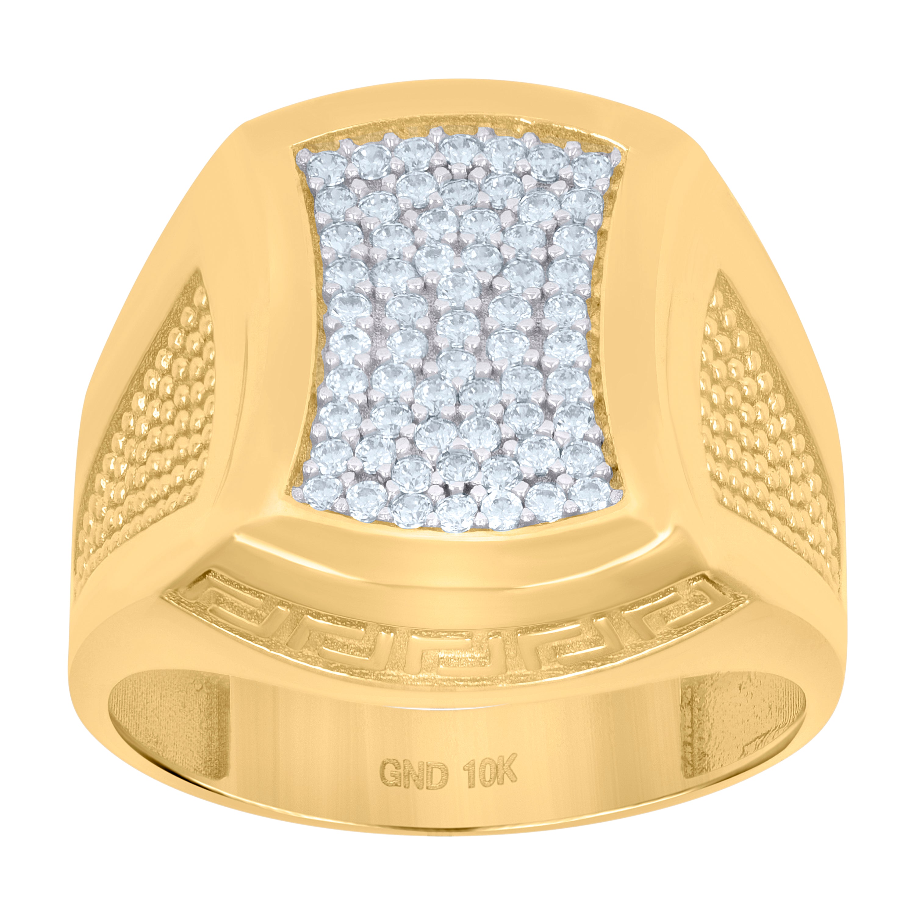10kt Two-tone Gold Mens Cubic-Zirconia Greek Key Fashion Ring