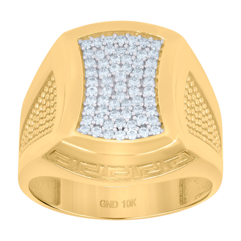 10kt Two-tone Gold Mens Cubic-Zirconia Greek Key Fashion Ring