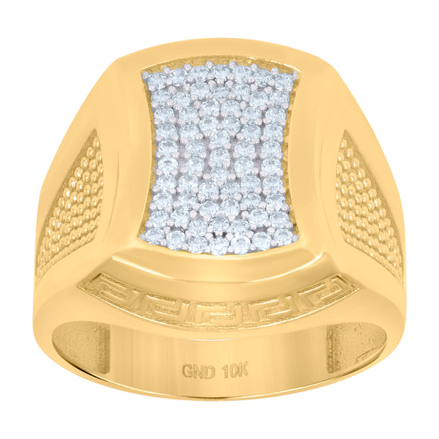 10kt Two-tone Gold Mens Cubic-Zirconia Greek Key Fashion Ring