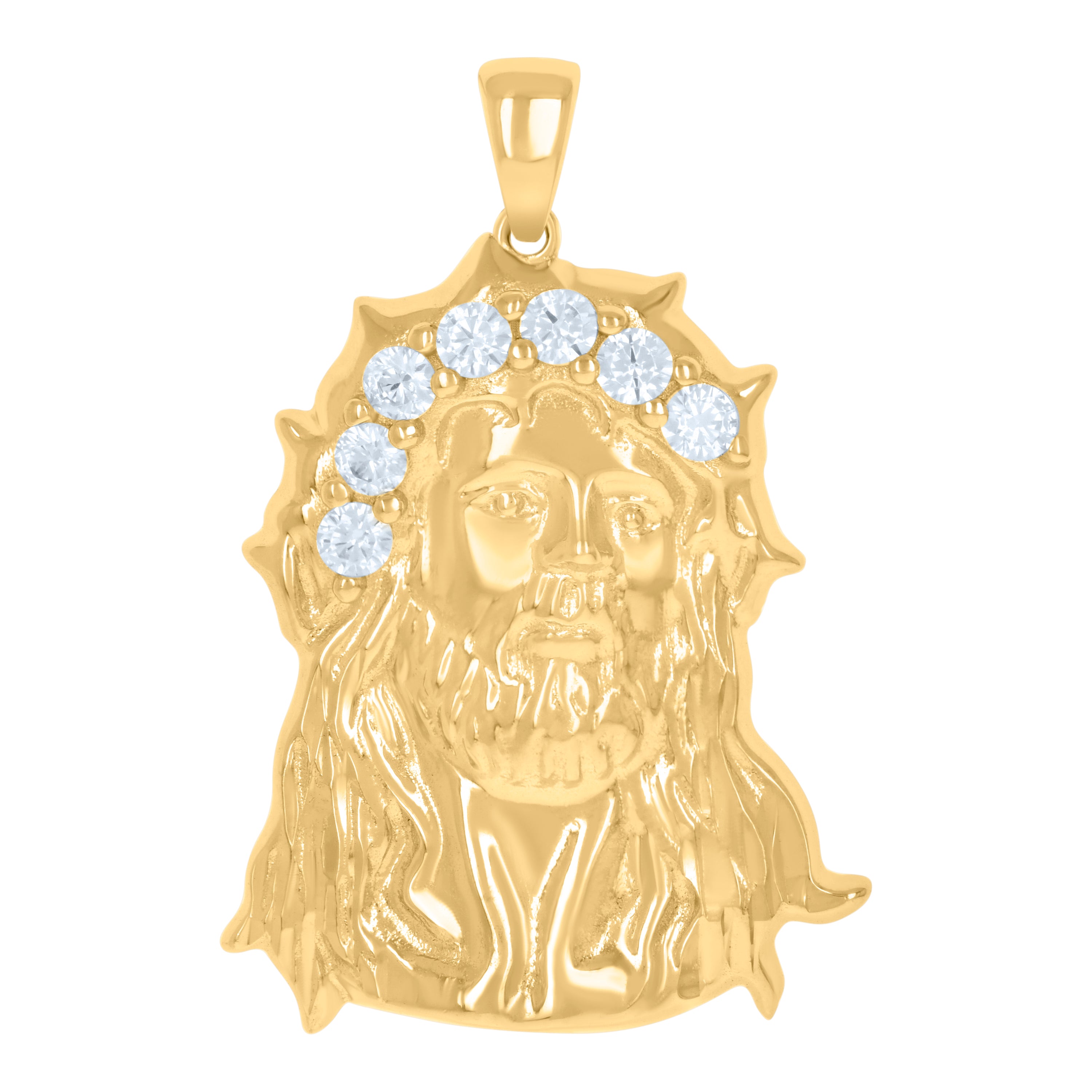 925 Sterling Silver Yellow-tone Mens Cubic-Zirconia Jesus Religious Charm Pendant