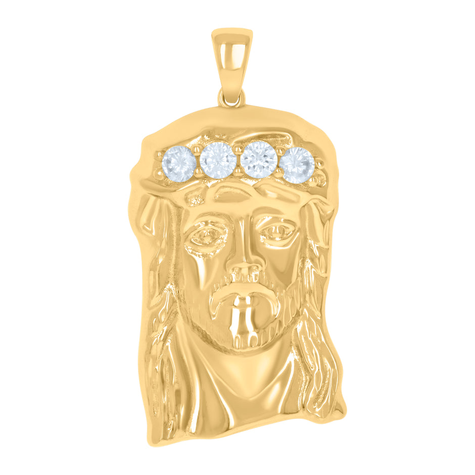 925 Sterling Silver Yellow-tone Mens Cubic-Zirconia Jesus Religious Charm Pendant