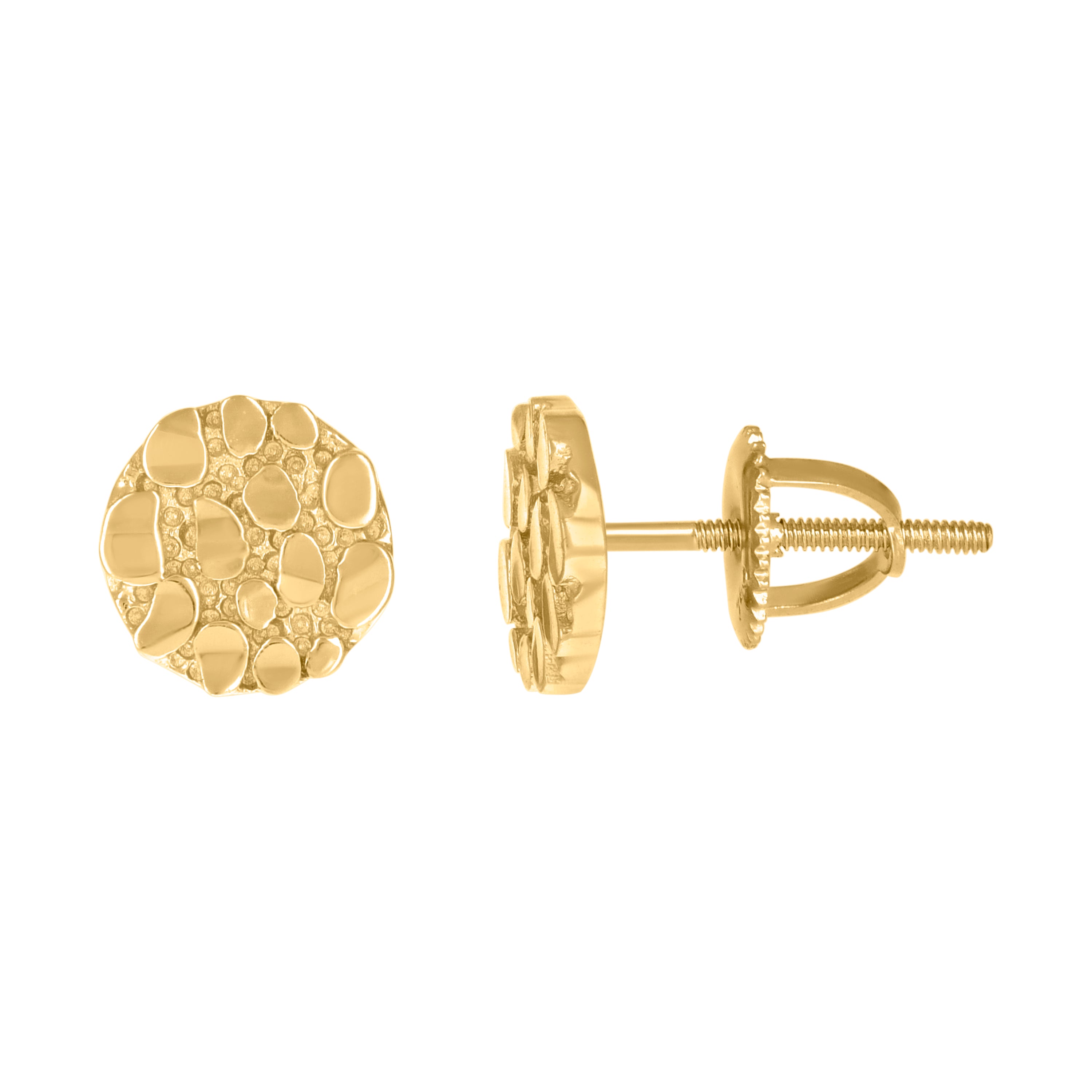 925 Sterling Silver Yellow-tone Unisex Round Nugget Stud Earrings