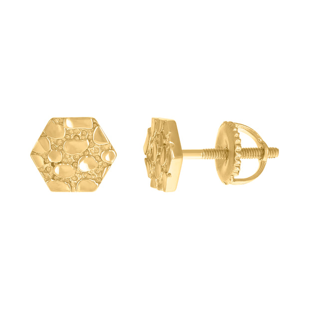 925 Sterling Silver Yellow-tone Unisex Octagon Nugget Stud Earrings