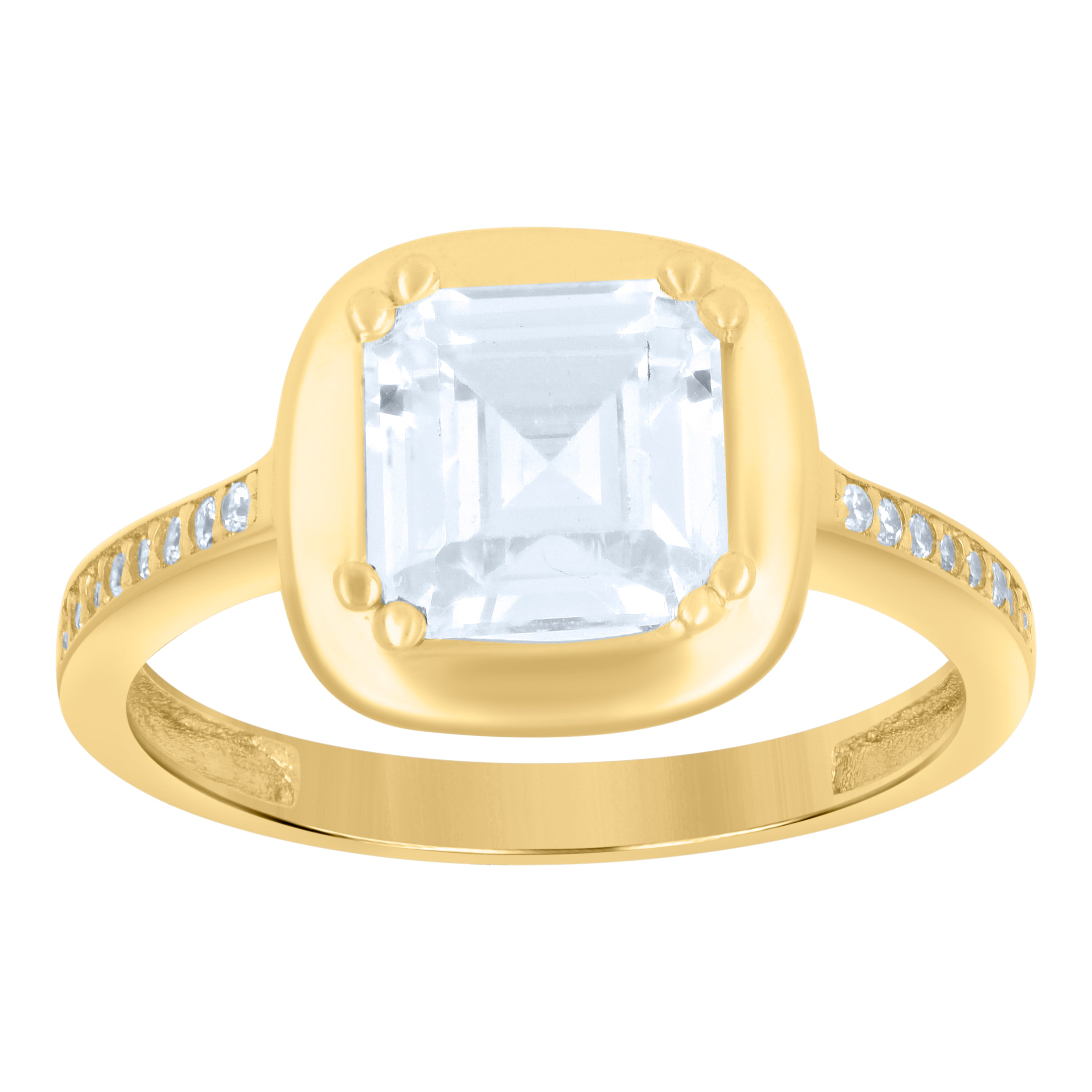 10kt Yellow Gold Womens Cushion-Cut Round Cubic-Zirconia Fashion Ring 