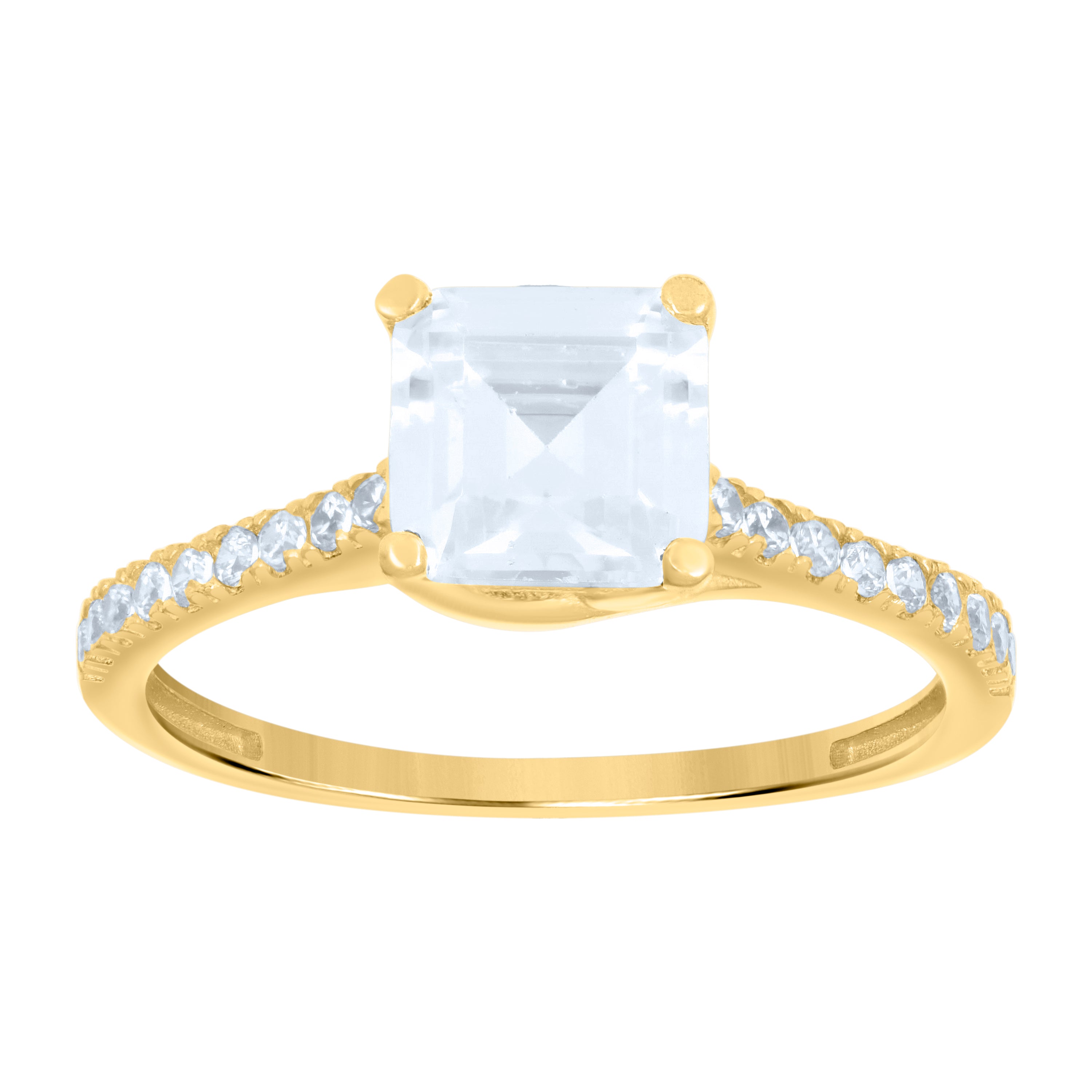 10kt Yellow Gold Womens Cushion-Cut Round Cubic-Zirconia Engagement Ring 