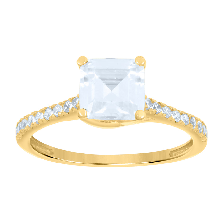 10kt Yellow Gold Womens Cushion-Cut Round Cubic-Zirconia Engagement Ring 