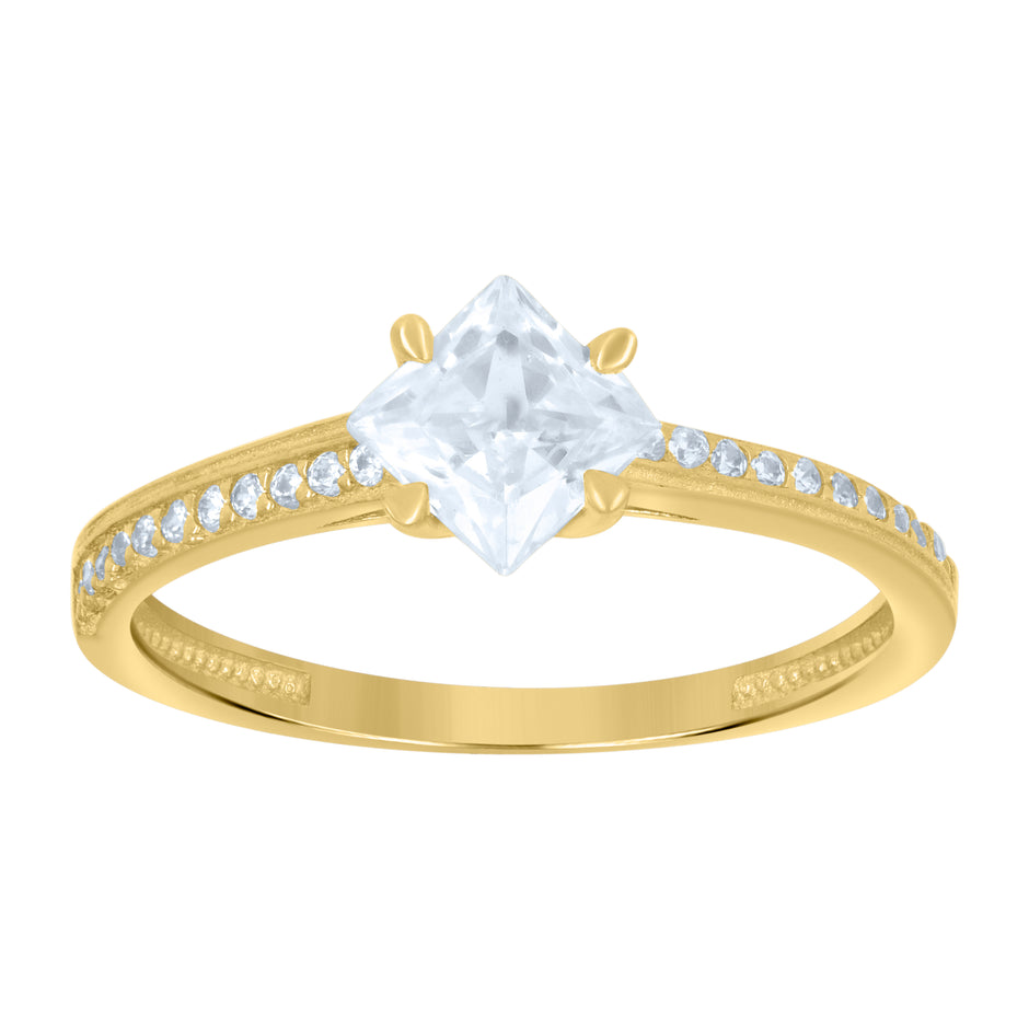 14kt Yellow Gold Womens Princess-Cut Round Cubic-Zirconia Engagement Ring
