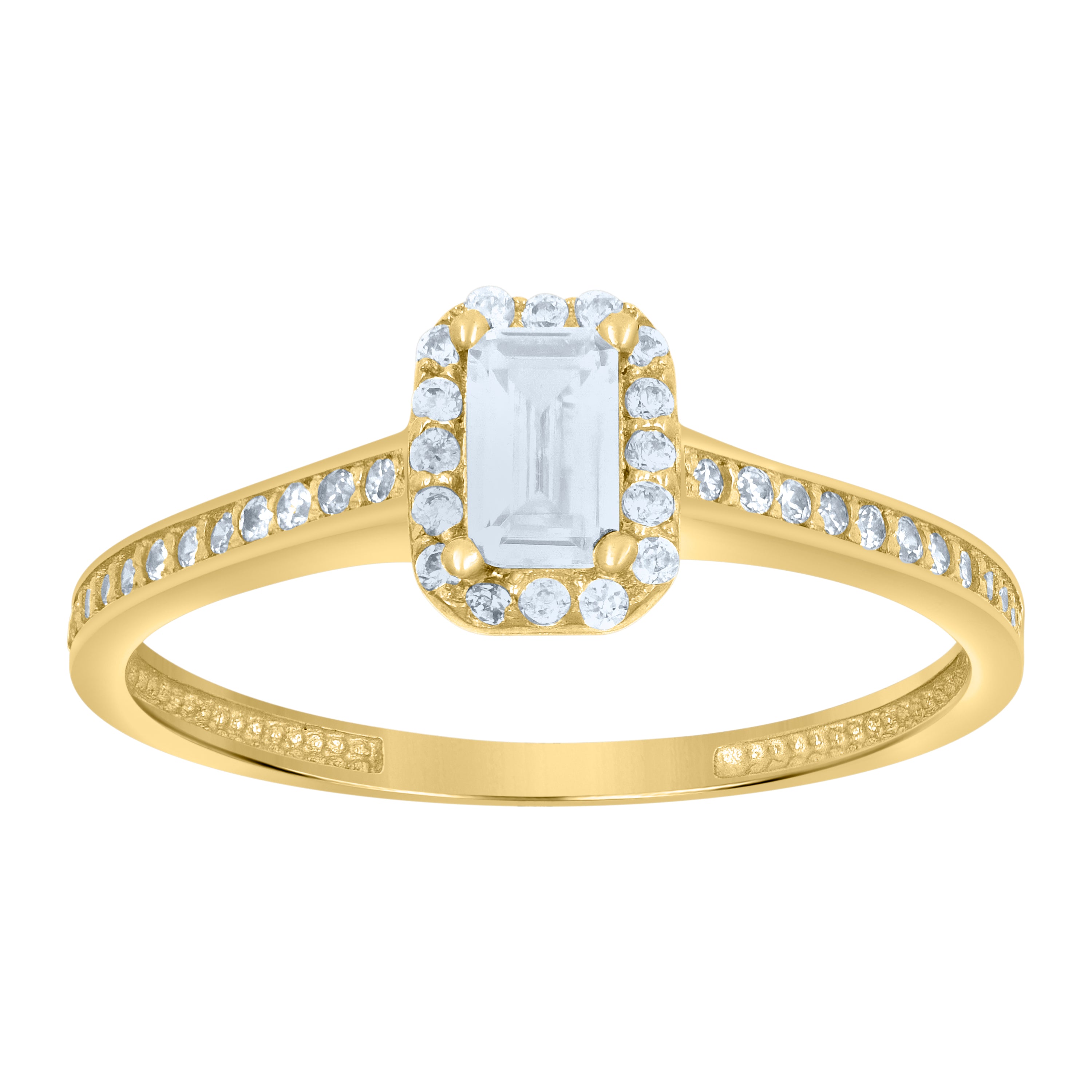 14kt Yellow Gold Womens Emerald-Cut Round Cubic-Zirconia Engagement Ring