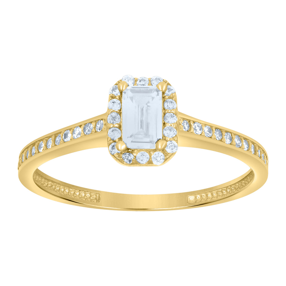 14kt Yellow Gold Womens Emerald-Cut Round Cubic-Zirconia Engagement Ring