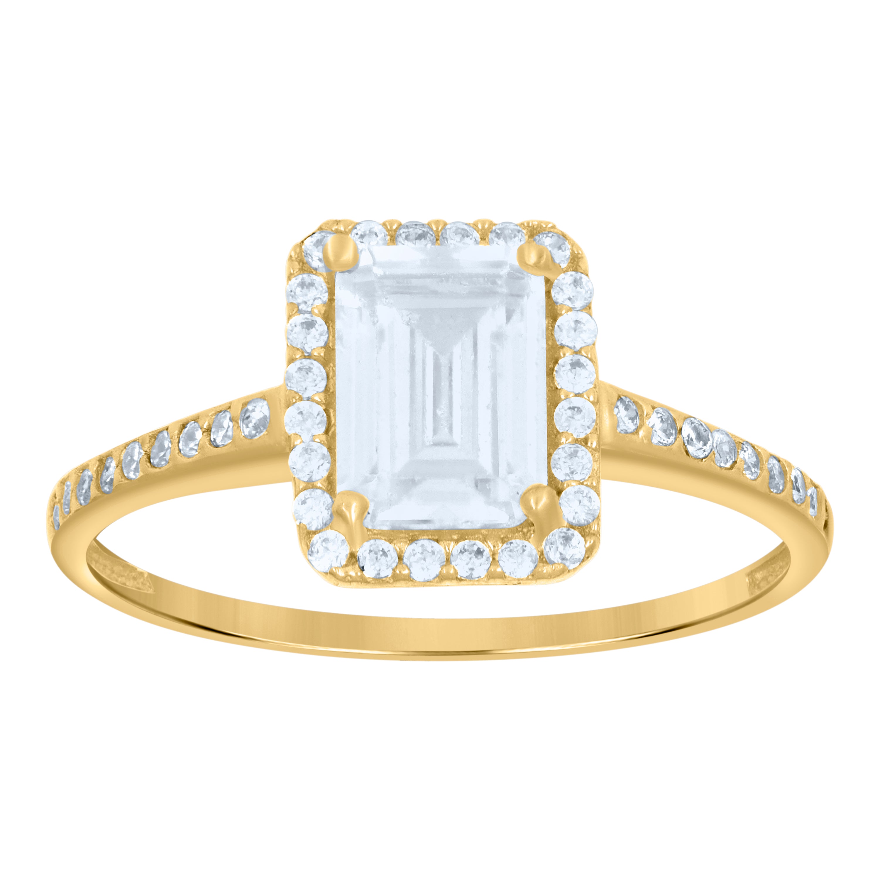 14kt Yellow Gold Womens Emerald-Cut Round Cubic-Zirconia Fashion Ring