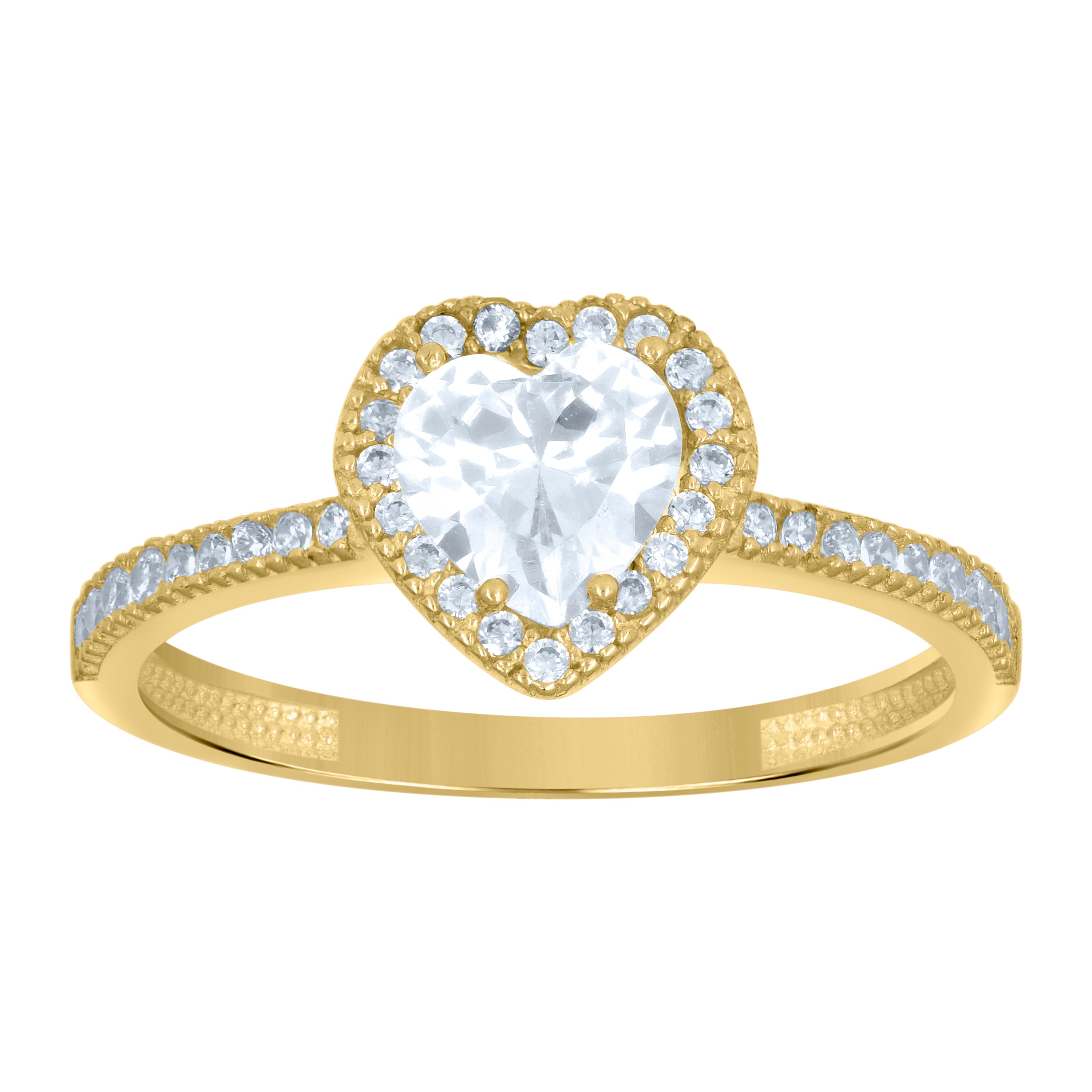 14kt Yellow Gold Womens Heart Round Cubic-Zirconia Engagement Ring