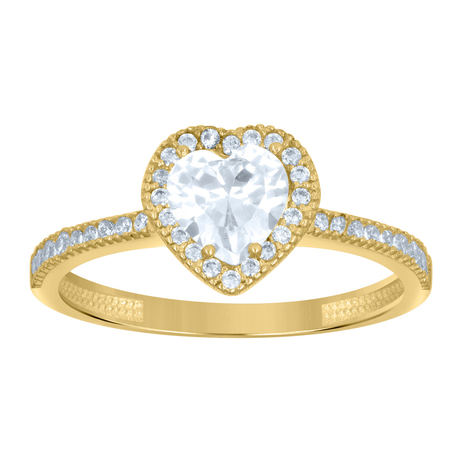 14kt Yellow Gold Womens Heart Round Cubic-Zirconia Engagement Ring