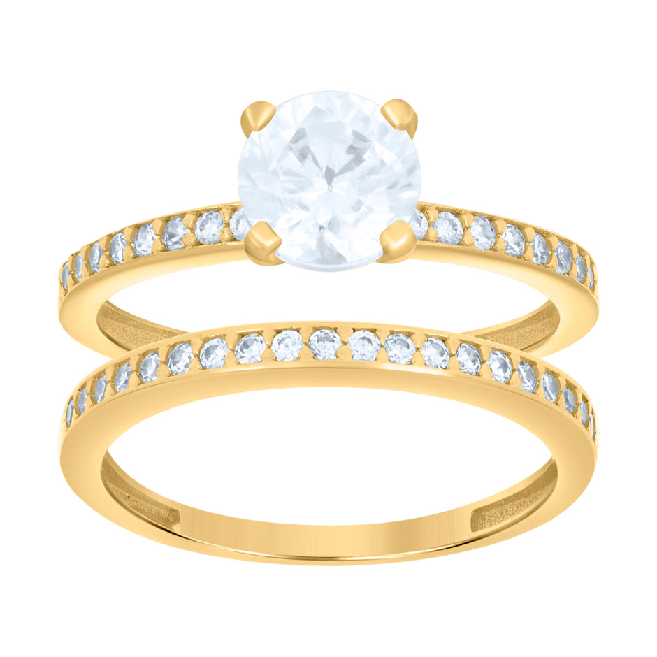 14kt Yellow Gold Womens Cubic-Zirconia Duo Bridal Ring Set 