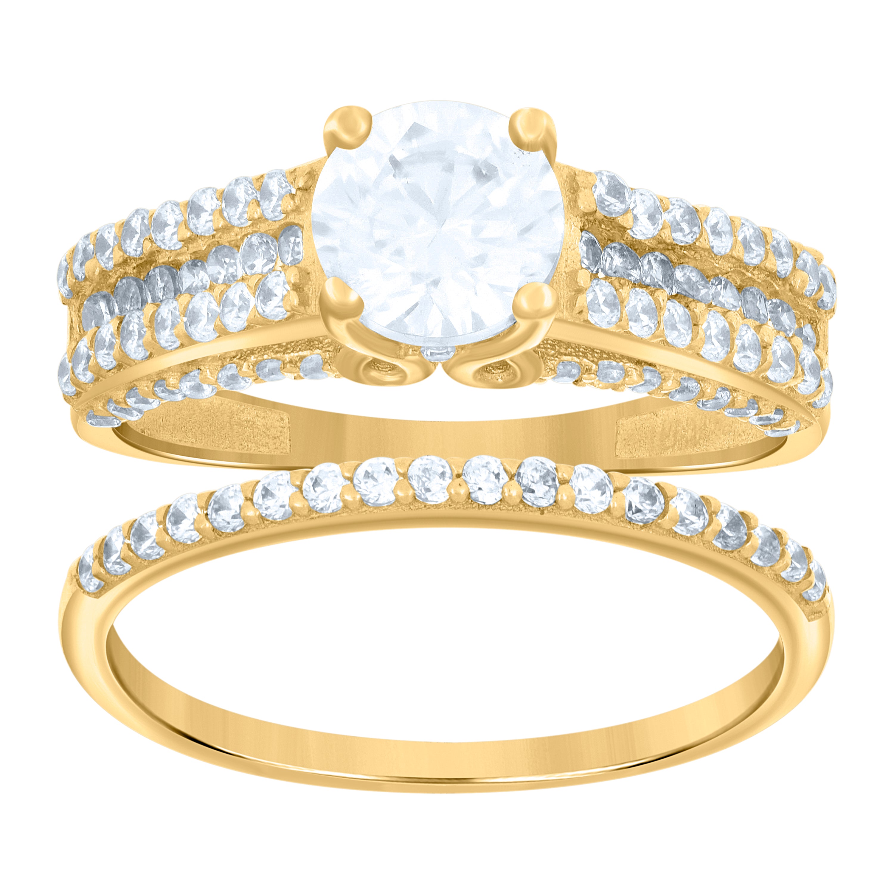 14kt Yellow Gold Womens Cubic-Zirconia Duo Bridal Ring Set 