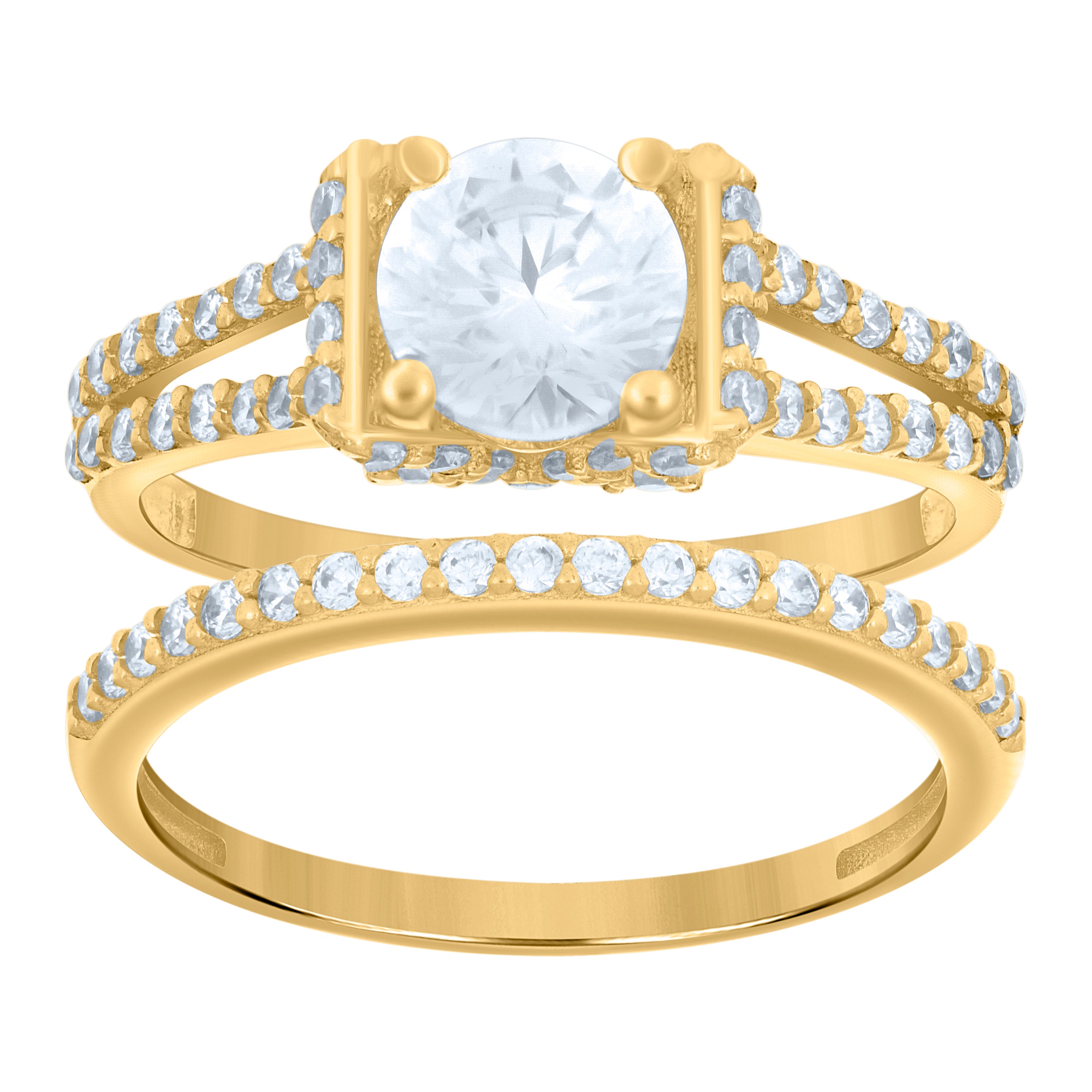 14kt Yellow Gold Womens Cubic-Zirconia Duo Bridal Ring Set 