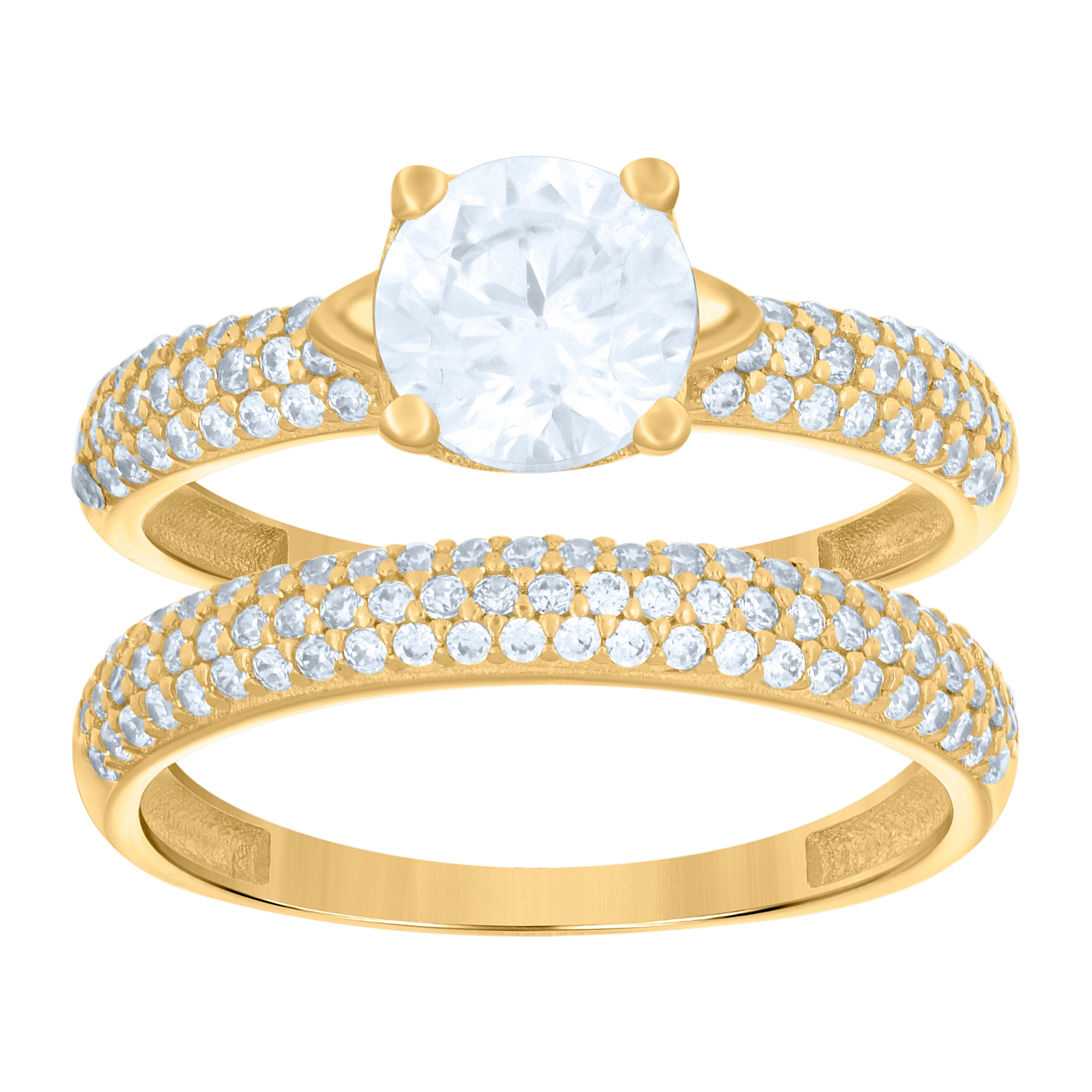 14kt Yellow Gold Womens Cubic-Zirconia Duo Bridal Ring Set 