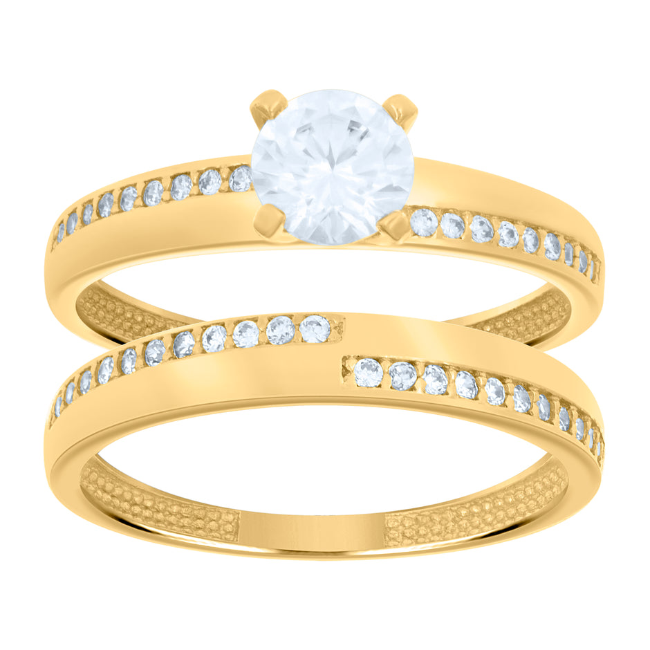 14kt Yellow Gold Womens Cubic-Zirconia Duo Bridal Ring Set 