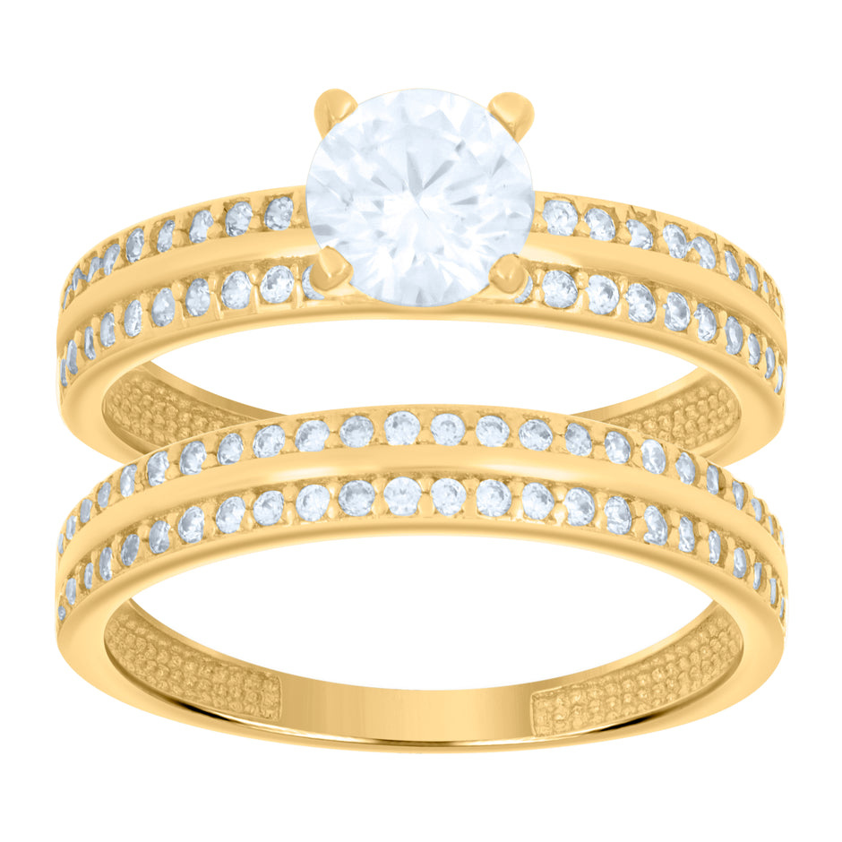 14kt Yellow Gold Womens Cubic-Zirconia Duo Bridal Ring Set 