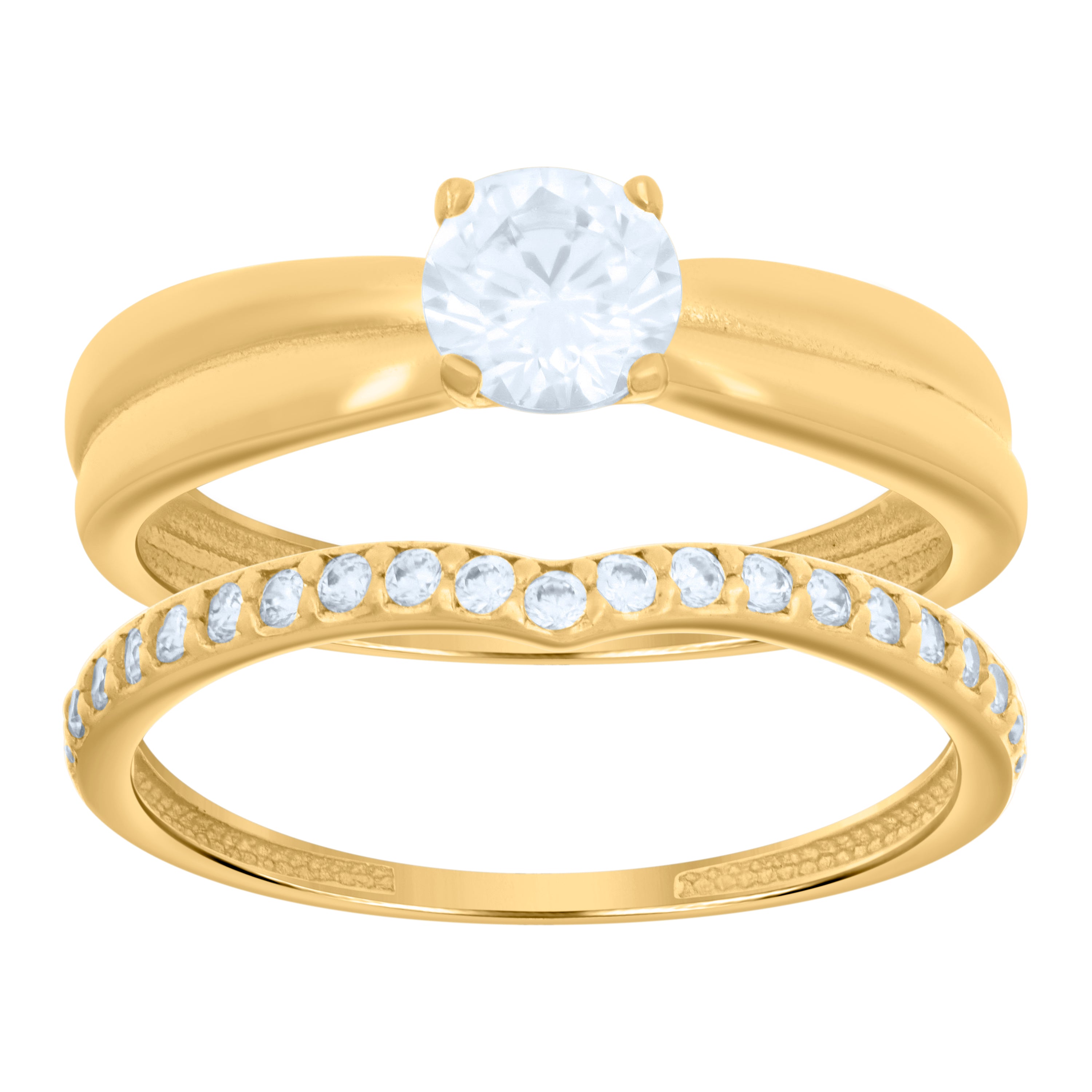 14kt Yellow Gold Womens Cubic-Zirconia Duo Bridal Ring Set 