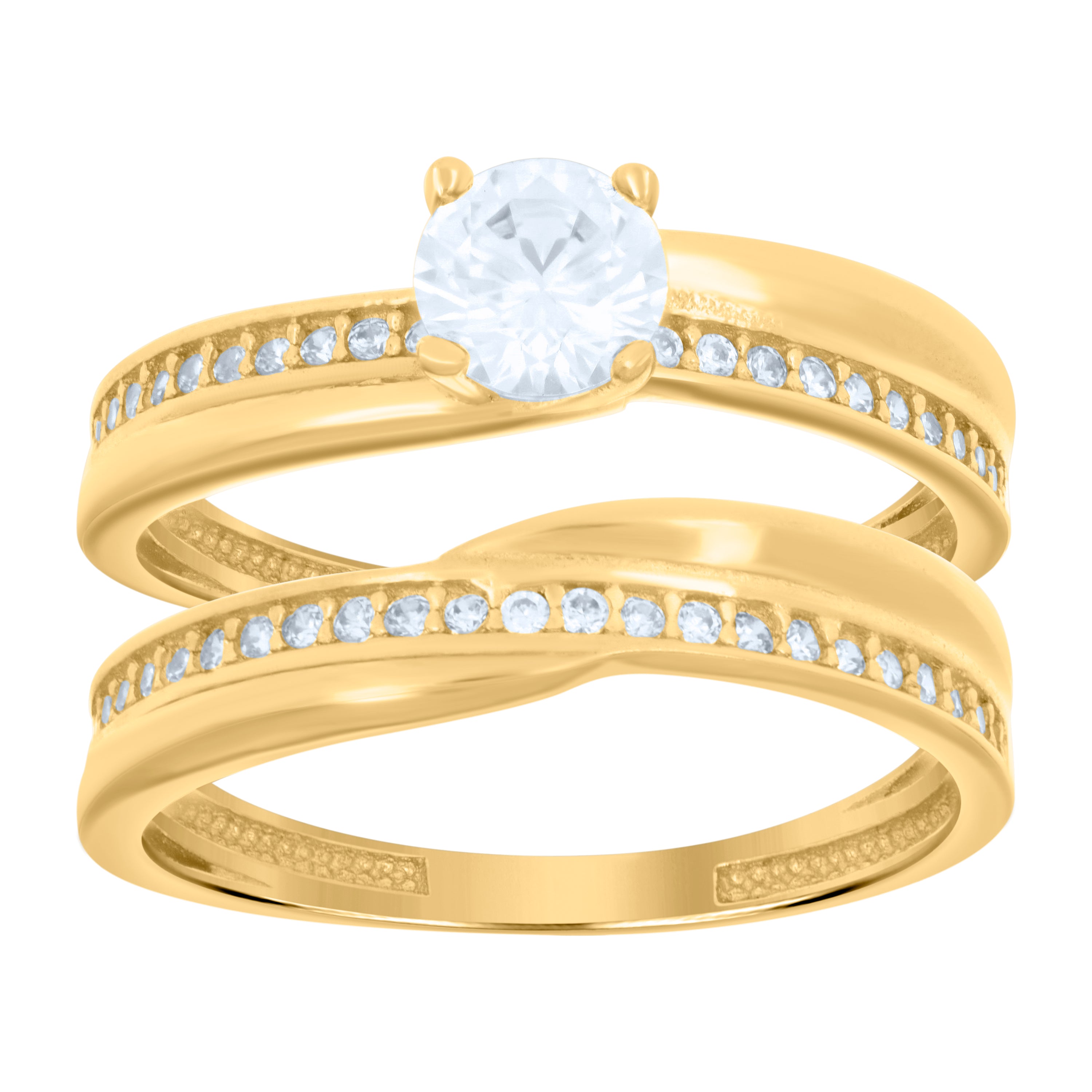 14kt Yellow Gold Womens Cubic-Zirconia Duo Bridal Ring Set 