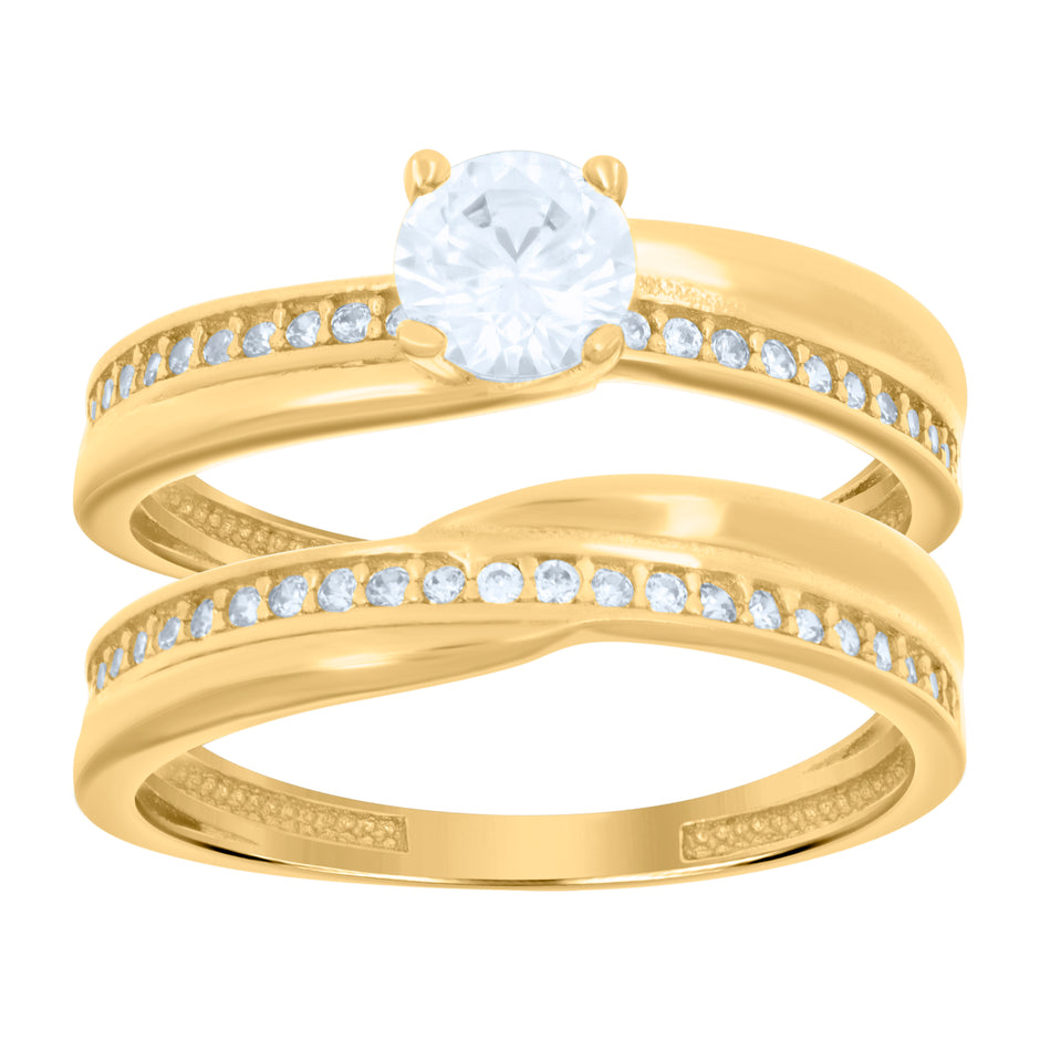 14kt Yellow Gold Womens Cubic-Zirconia Duo Bridal Ring Set 