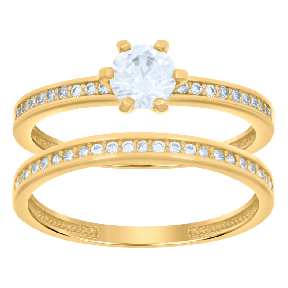 14kt Yellow Gold Womens Cubic-Zirconia Duo Bridal Ring Set 