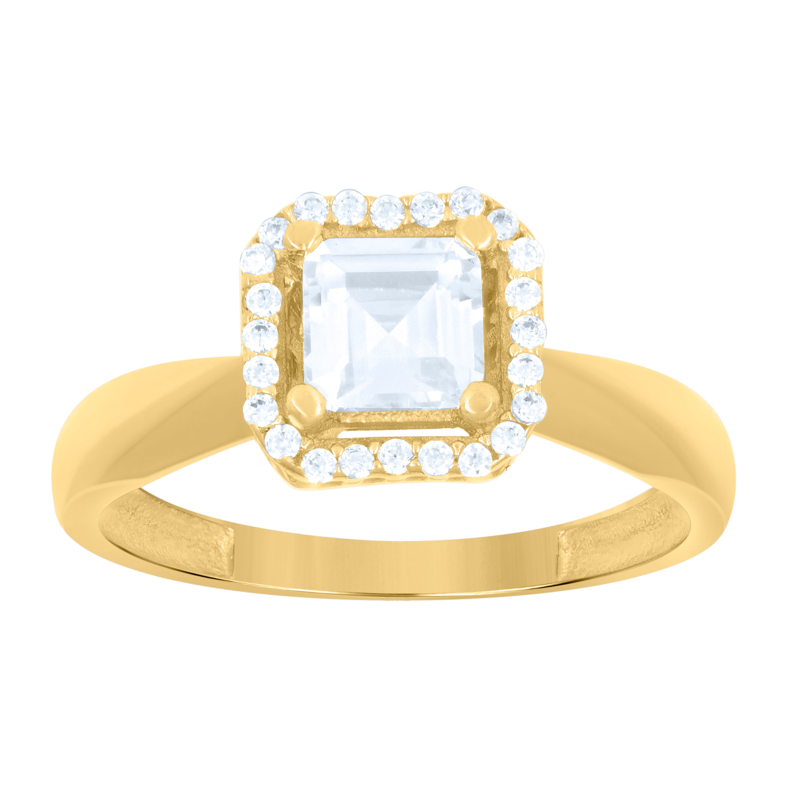 10kt Yellow Gold Womens Cushion-Cut Round Cubic-Zirconia Engagement Ring 