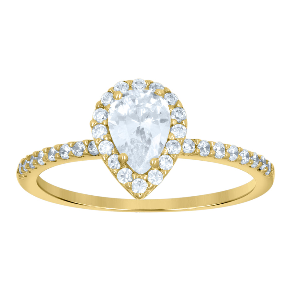 10kt Yellow Gold Womens Pear Round Cubic-Zirconia Tear Drop Engagement Ring 