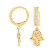 10kt Yellow Gold Unisex Cubic-Zirconia Hamsa Dangle Hoop Earrings