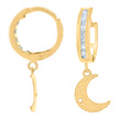 10kt Yellow Gold Unisex Cubic-Zirconia Moon Dangle Hoop Earrings