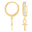 10kt Yellow Gold Mens Cubic-Zirconia Ankh Cross Dangle Hoop Earrings
