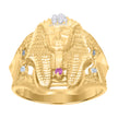 10kt Two-tone Gold Men Pink White Cubic-Zirconia Pharaoh Egyptian Ring