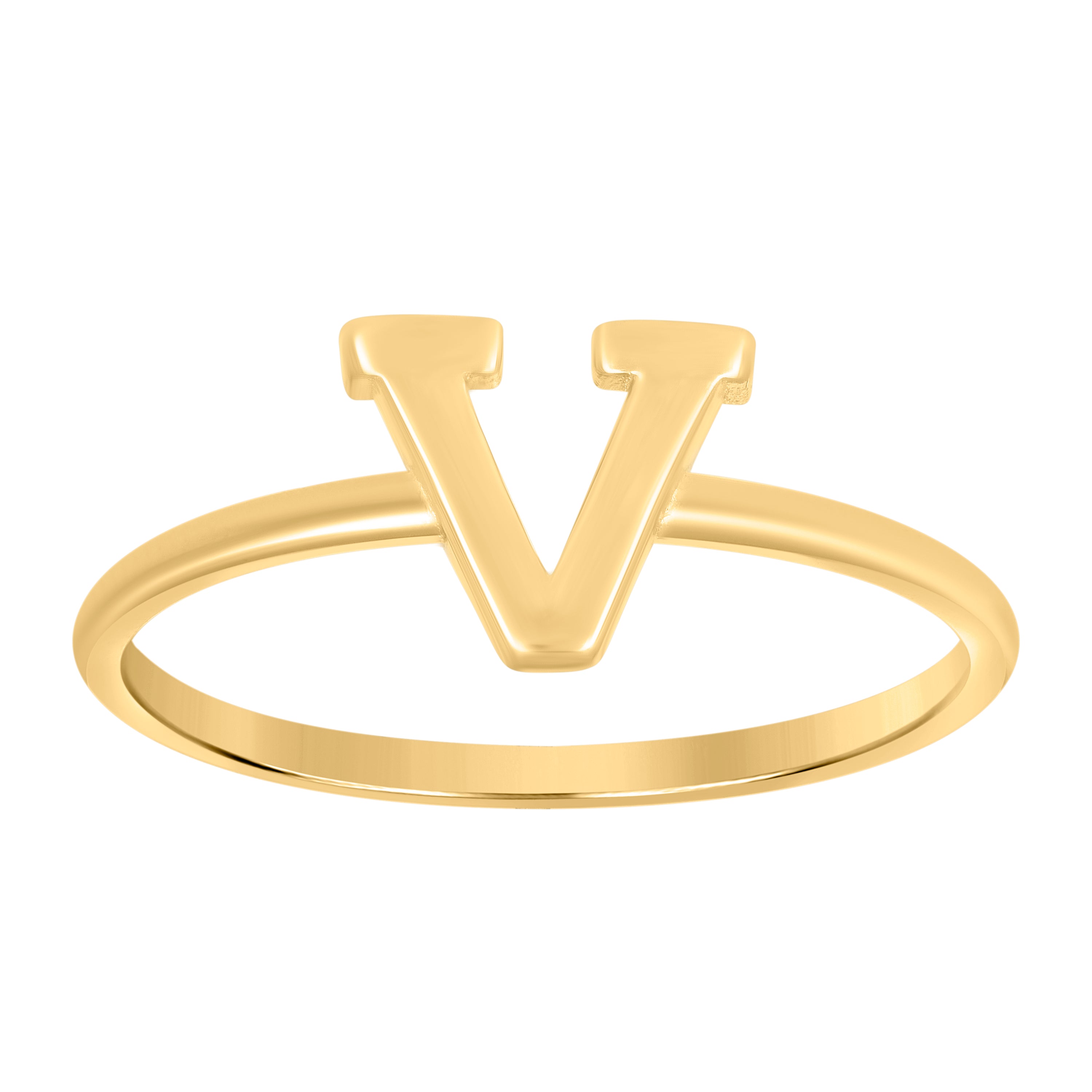 10kt Yellow Gold Womens Initial Alphabet V Ring
