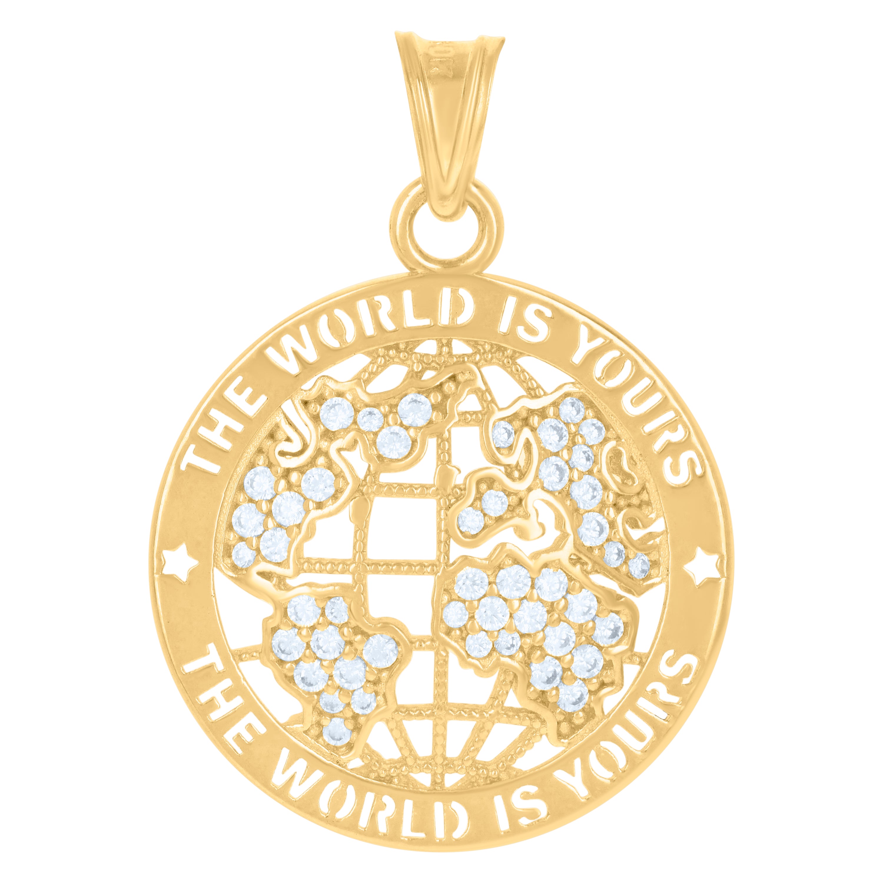 10kt Yellow Gold Mens Cubic-Zirconia The World Is Yours World Map Globe Charm Pendant 