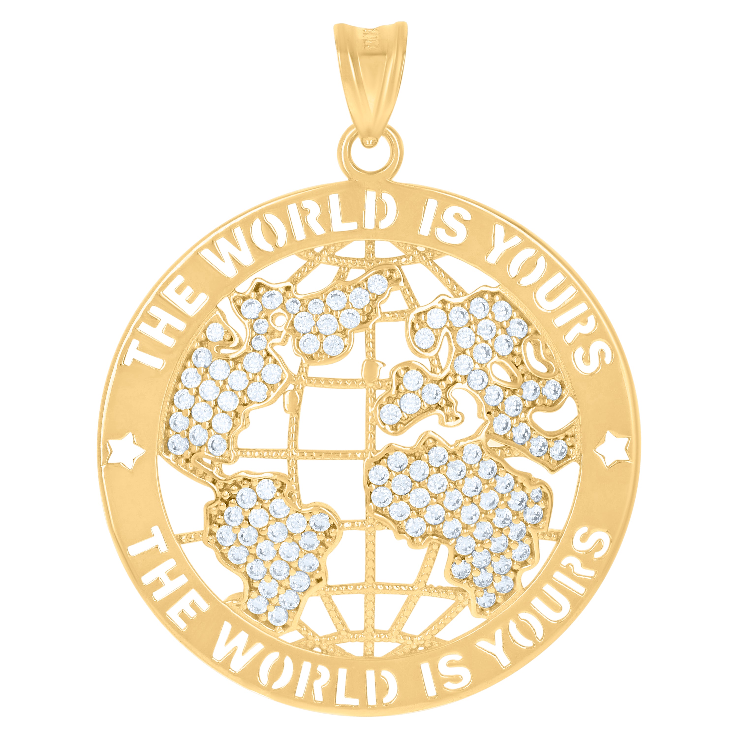 10kt Yellow Gold Mens Cubic-Zirconia The World Is Yours World Map Globe Charm Pendant 