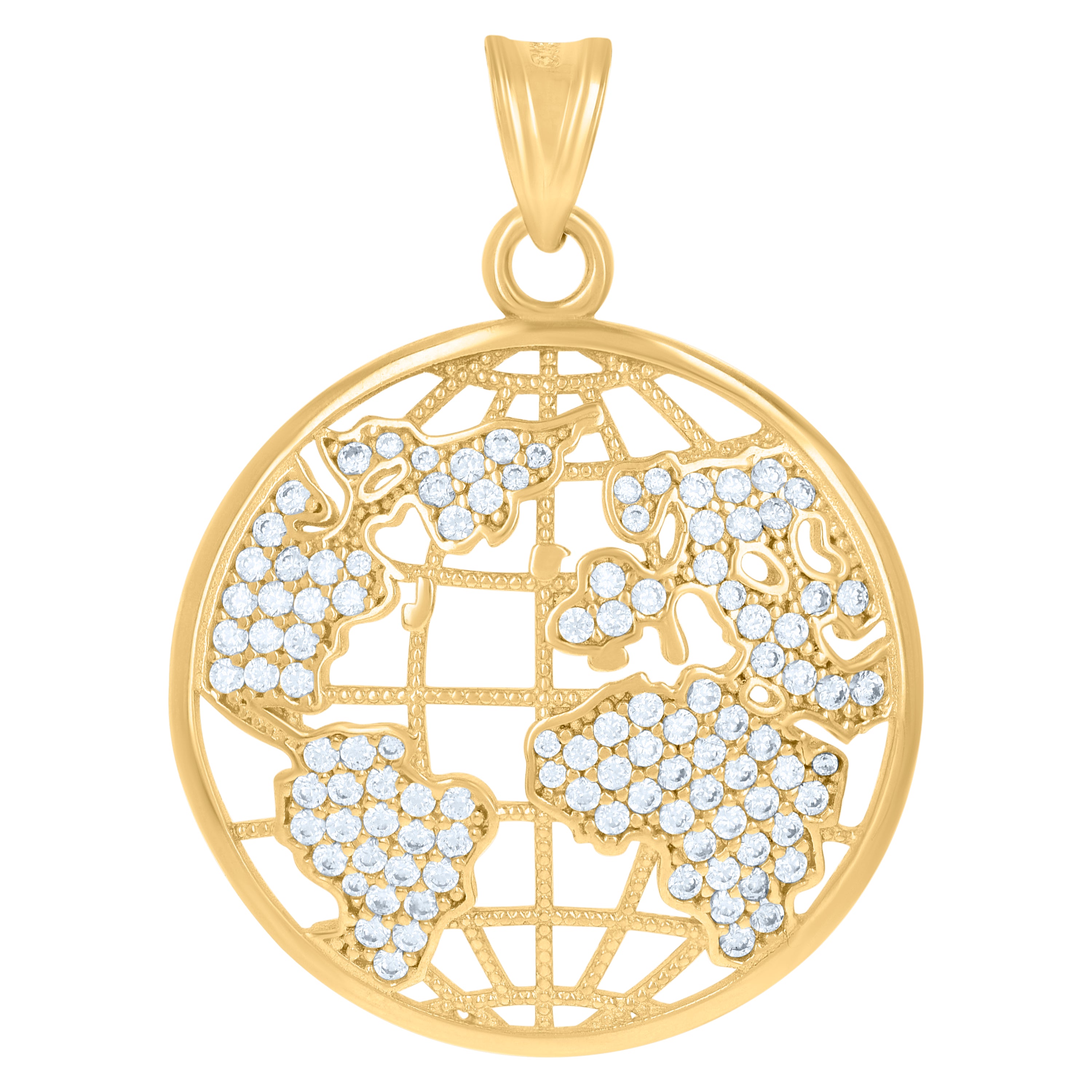 10kt Yellow Gold Mens Cubic-Zirconia World Map Globe Charm Pendant 