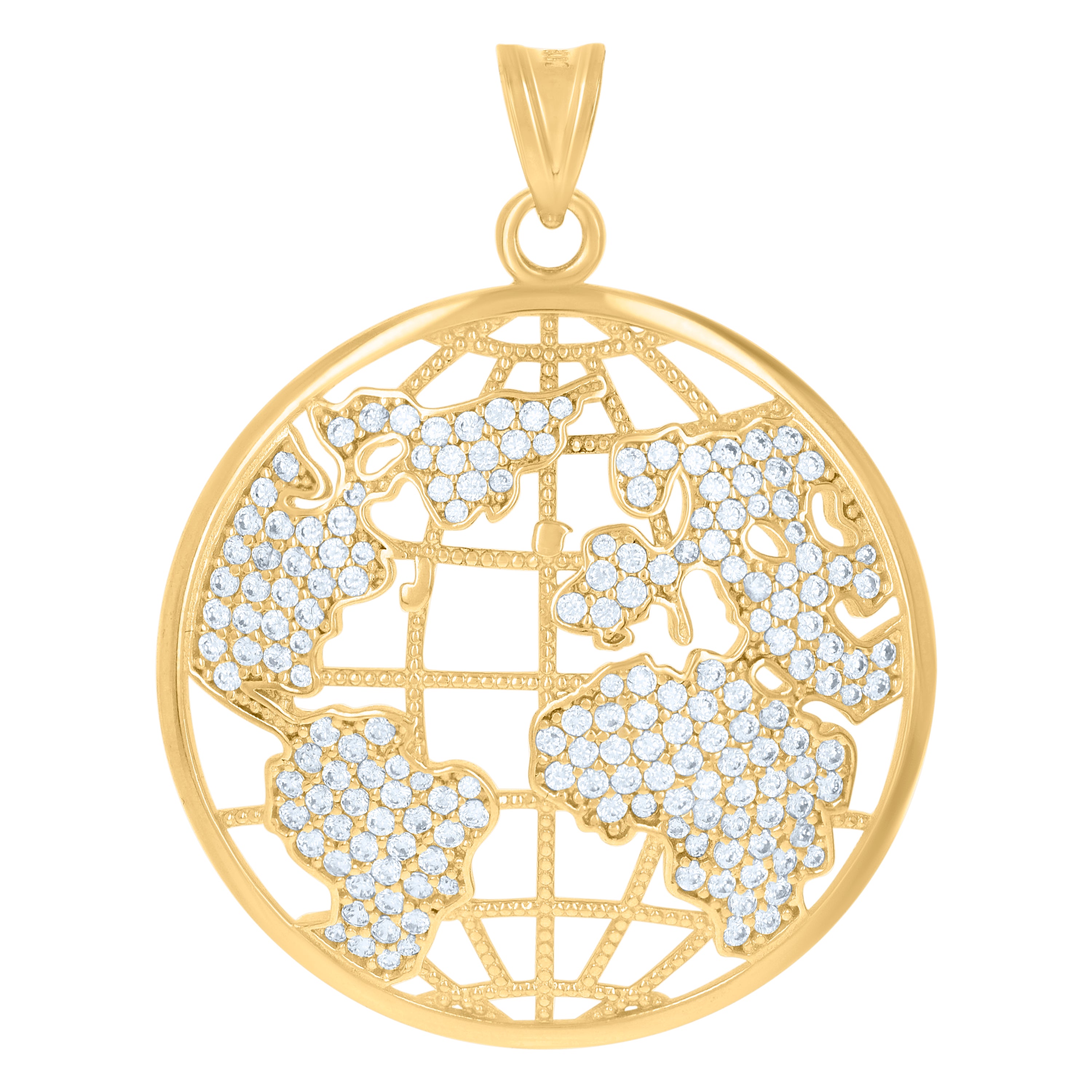 10kt Yellow Gold Mens Cubic-Zirconia World Map Globe Charm Pendant 